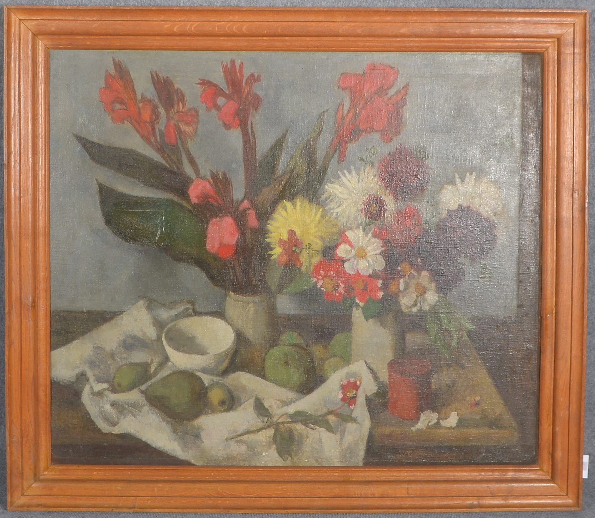 Pieper, Josef, 'Blumenstillleben mit Obst' (aus der Kunstsammlung 'Pelikan'/Hannover), Öl/Lw