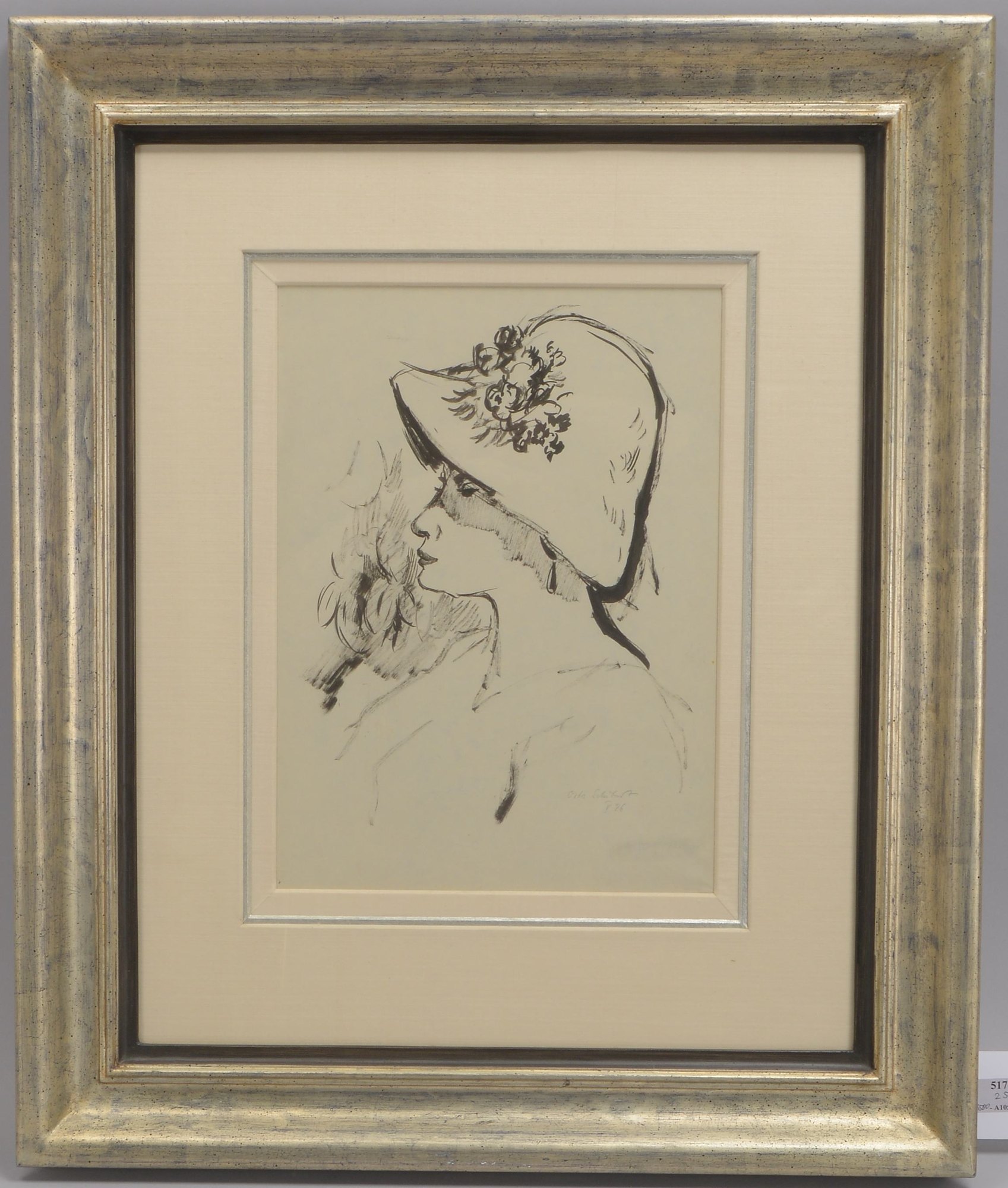 Schubert, Otto (1892 - 1970, Dresden), 'Dame mit Hut', Tusche auf Papier, unten rechts bleisigniert