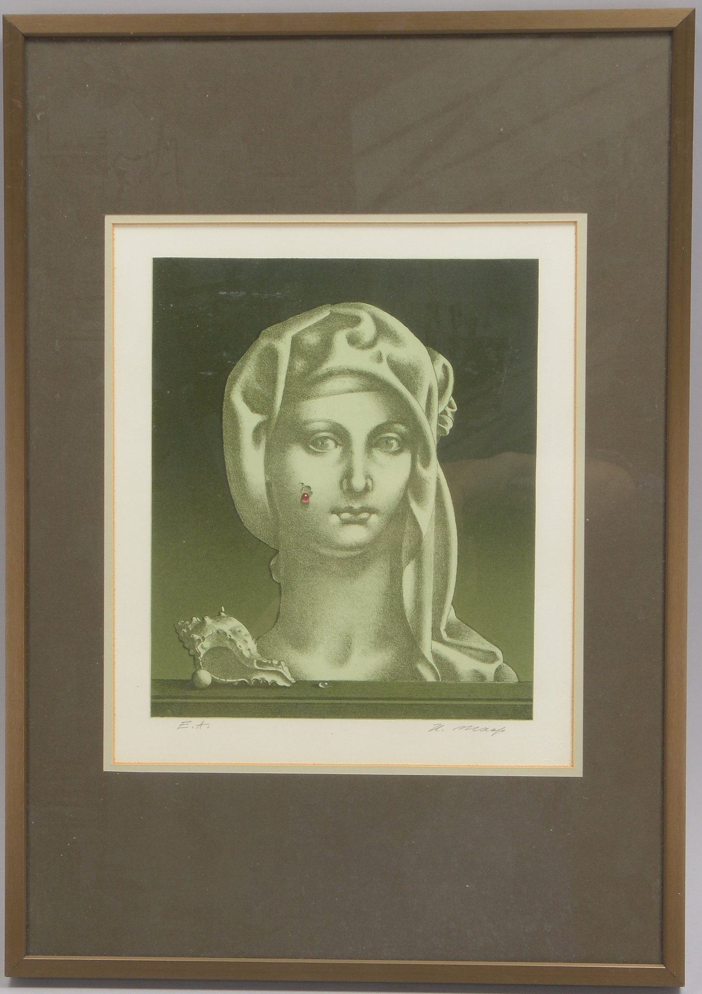 Maaß, Hans (1914 Bremen - 2000 Langwedel), 'Surrealistisches Frauenportrait', Lithografie