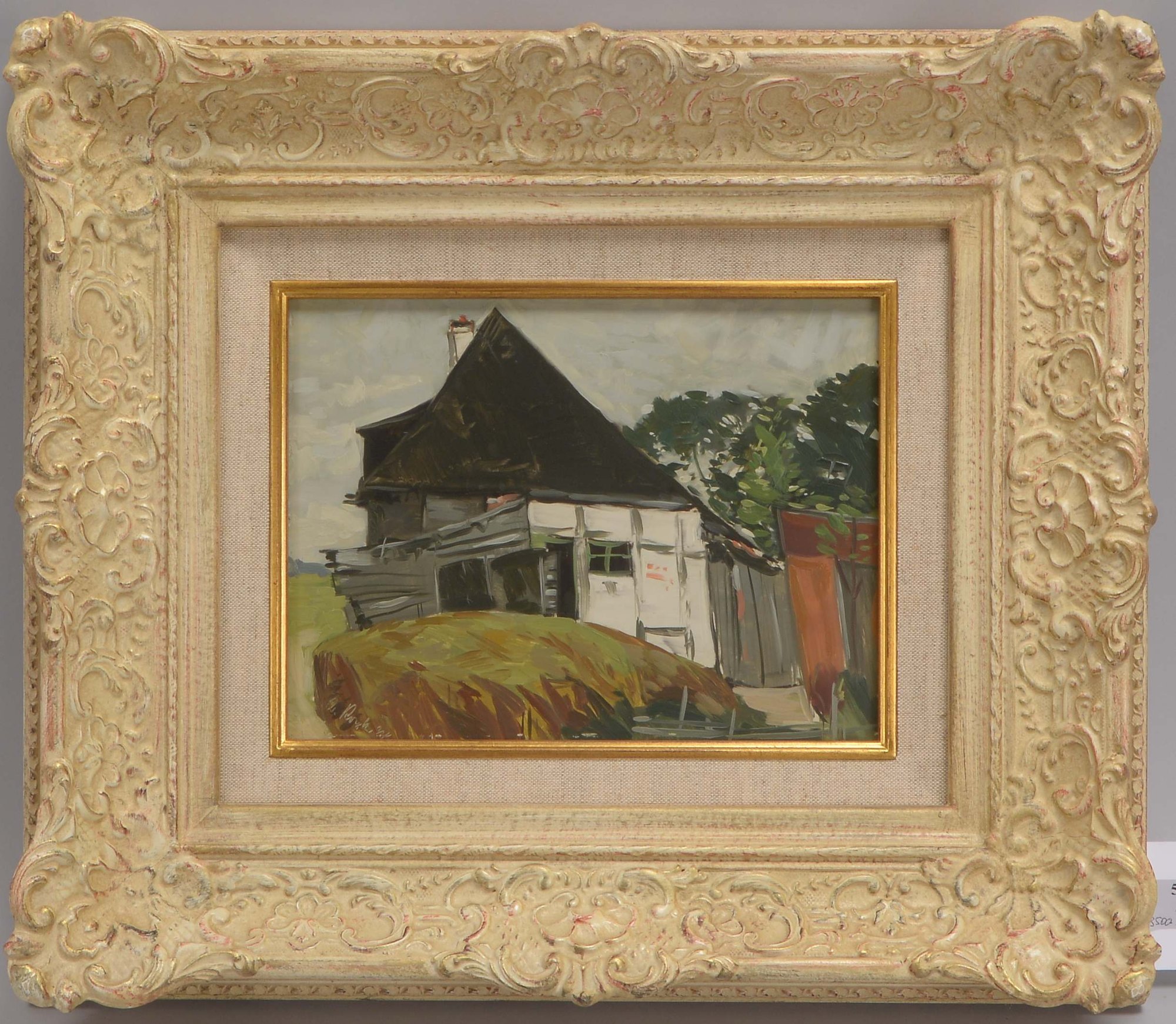 Koepke, Robert (1893 Bremen - 1968 St. Jürgen/Worpswede), 'Bauernhaus', Öl auf Platte/gerahmt