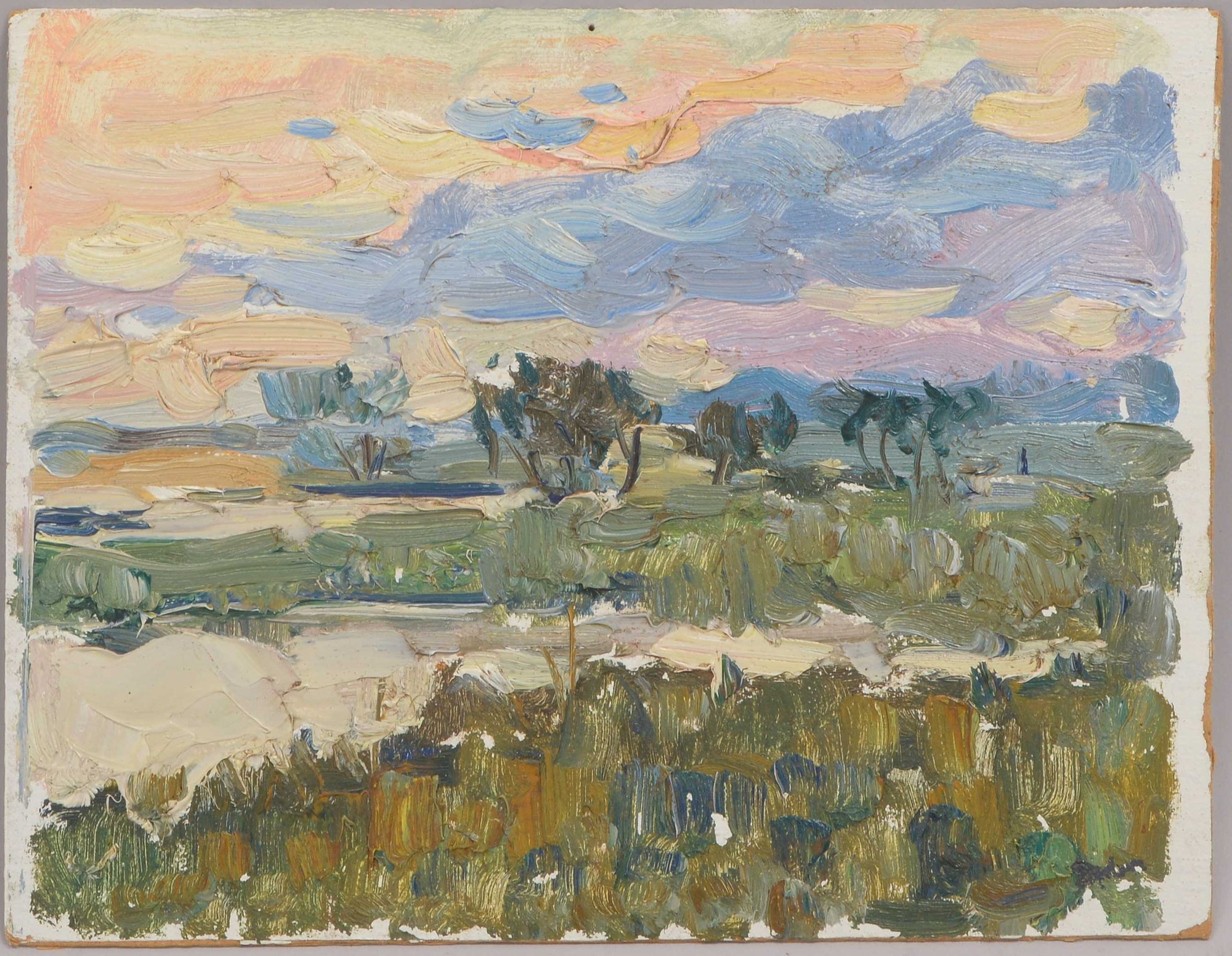 Drevin, Alexander (1889 - 1938) zugeschrieben, 'Sommerliche Abendlandschaft', Öl auf Malpappe