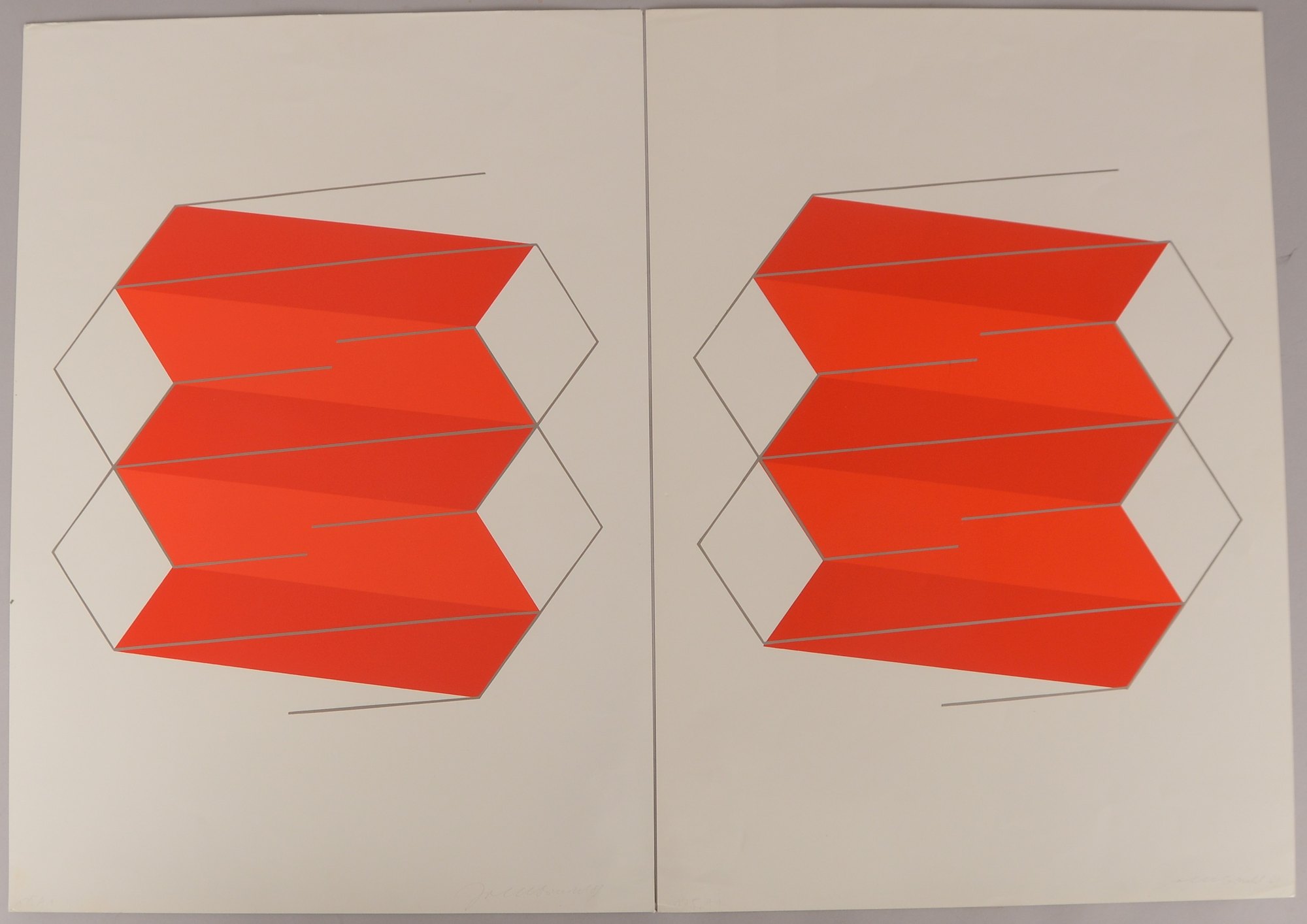 Albrecht, Joachim (1912 Kolberg - 1997 Harburg), 2 Siebdrucke, 'Geometrische Komposition in Rot'