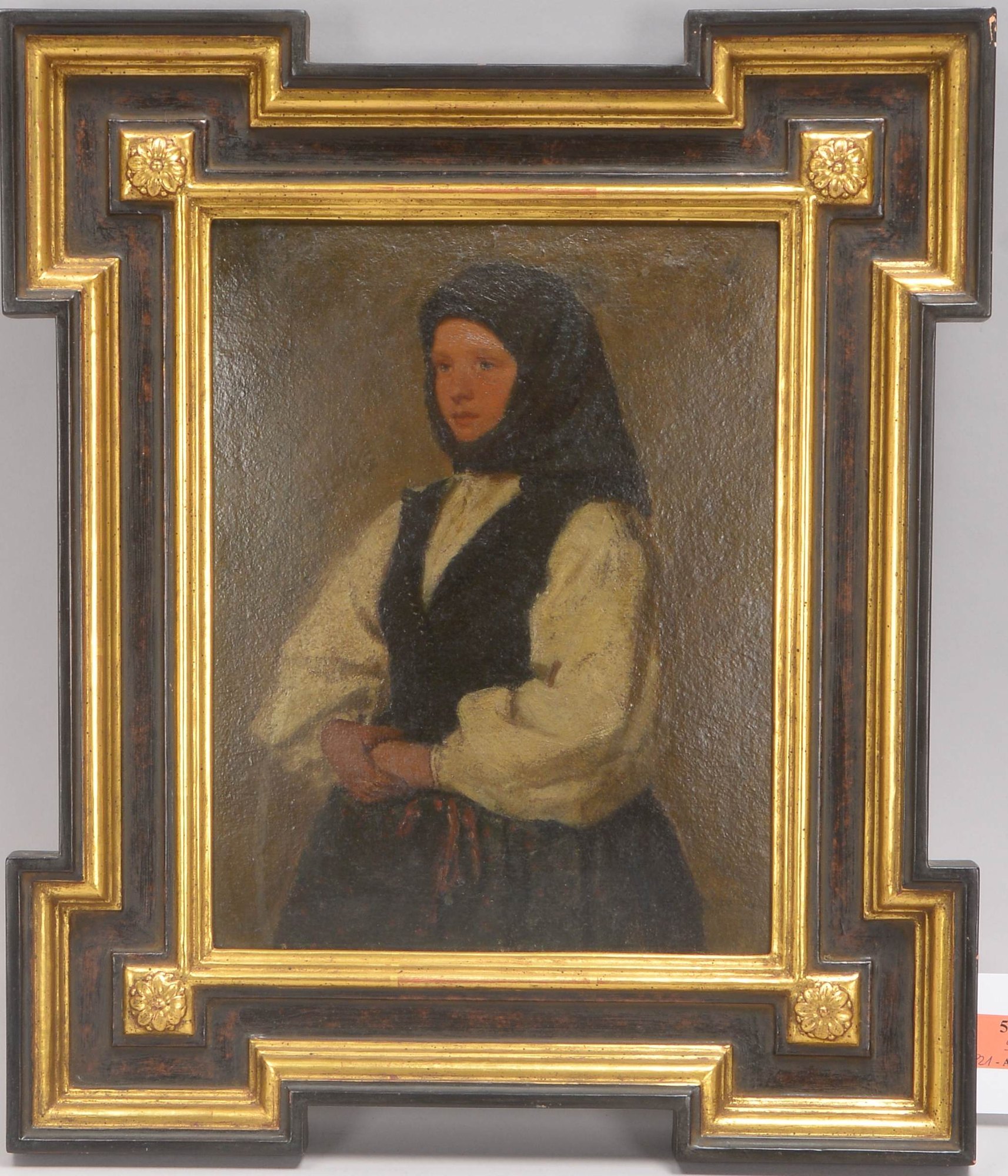 Kraus, Friedrich (1826 - 1894), Littauer Landmädchen', Öl auf Malkarton/gerahmt, verso betitelt/bez.