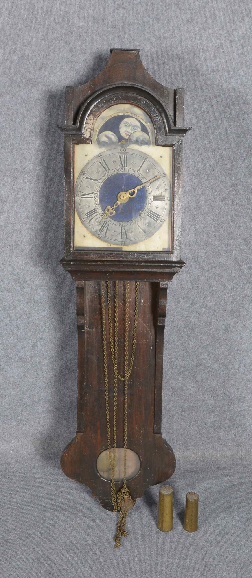 Wanduhr, antik, mit Mondphase; Höhe ca. 137 cm
