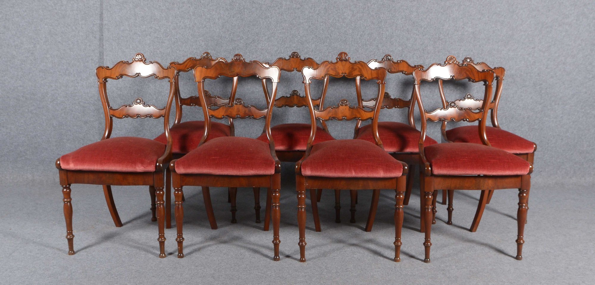 Satz Stühle (Louis Philippe), Mahagonifurnier, Sitzflächen mit Samtbezug - Sitze abnehmbar