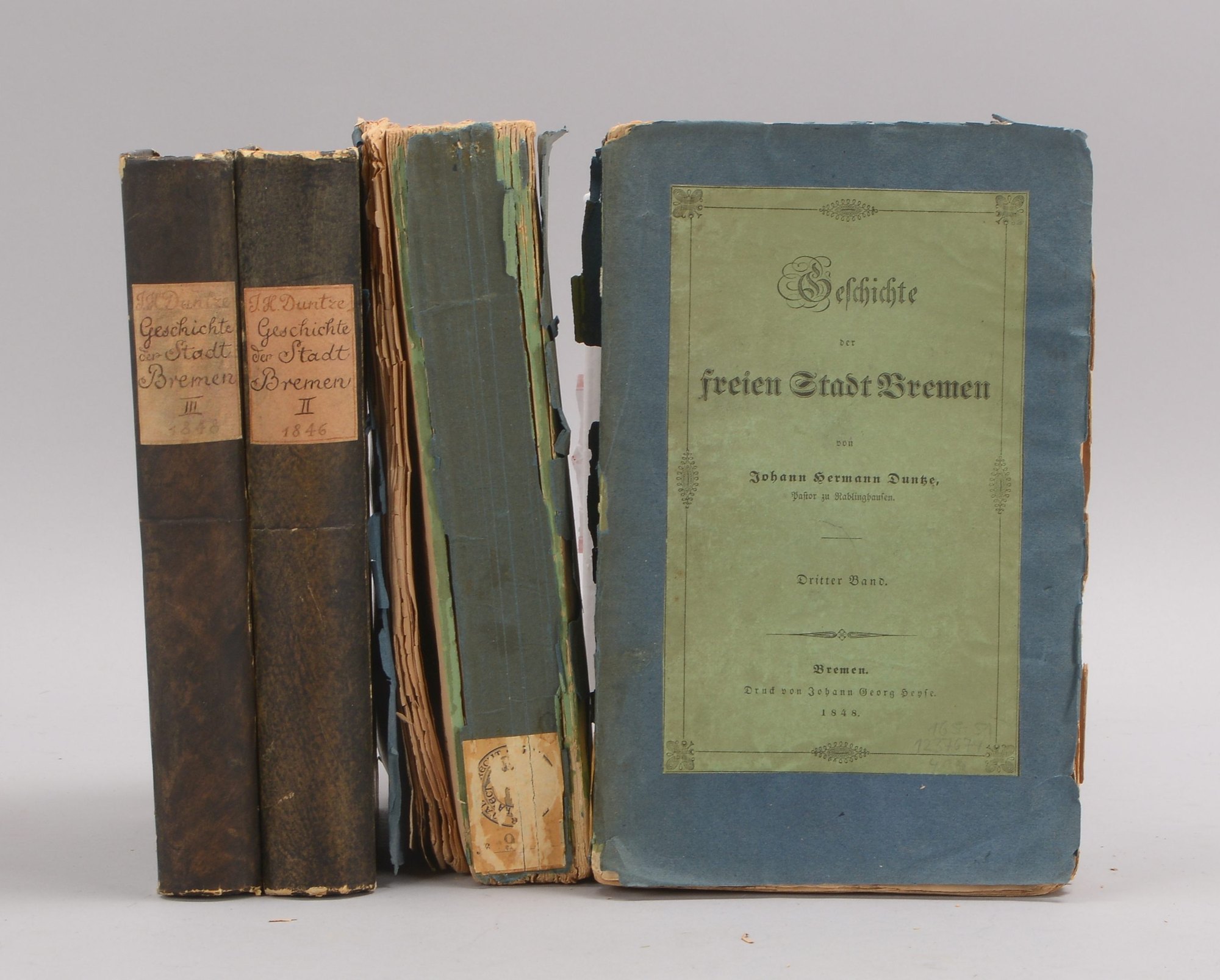 Historischer Mehrfachband, Duntze, Johann Hermann: 'Geschichte der Stadt Bremen', 4-teilig, 4 Bände