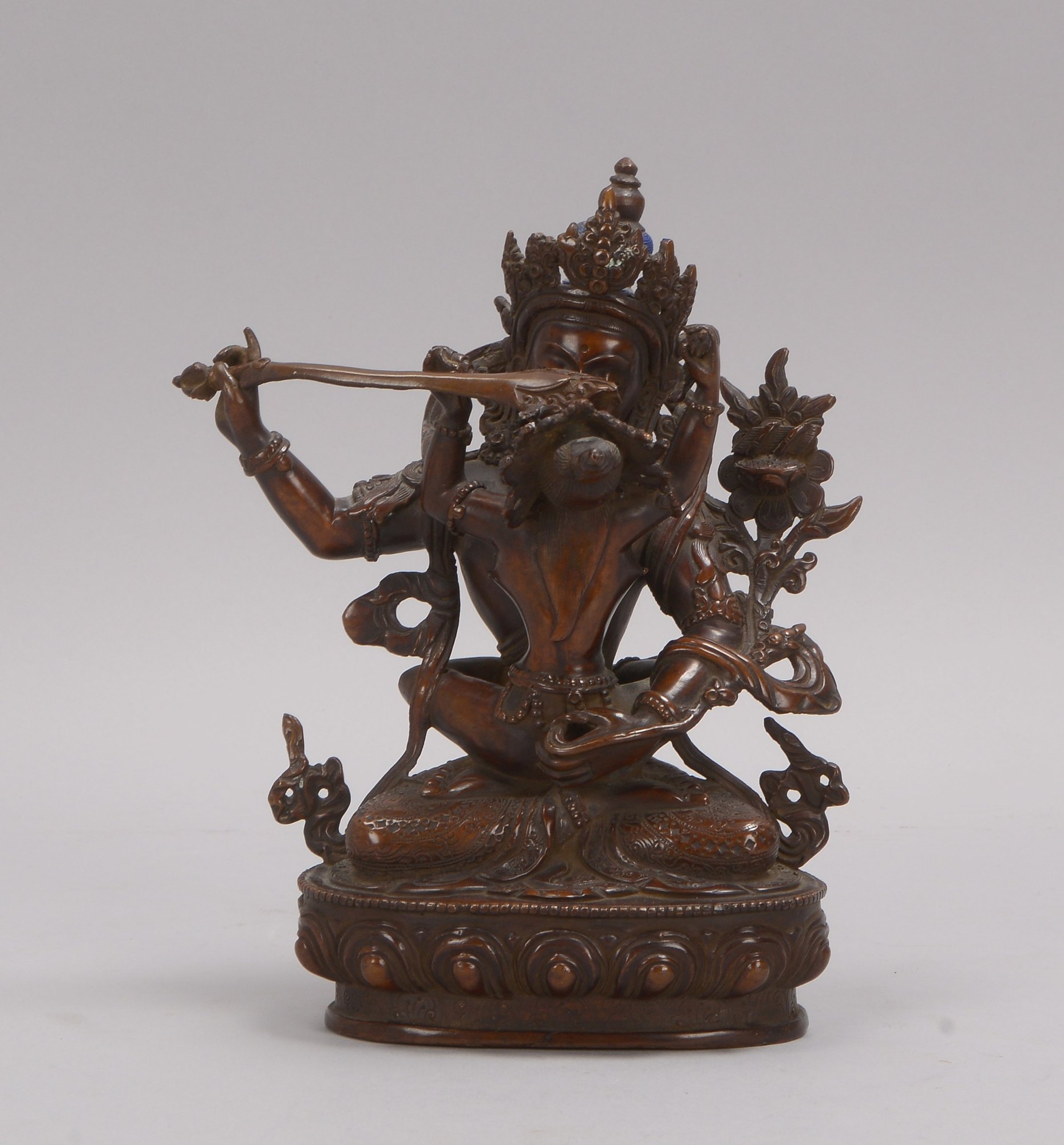 Antike Bronze (buddhistisch - wohl Tibet/Nepal), 'Yab-Yum-Vereinigung', Figur auf Lotussockel
