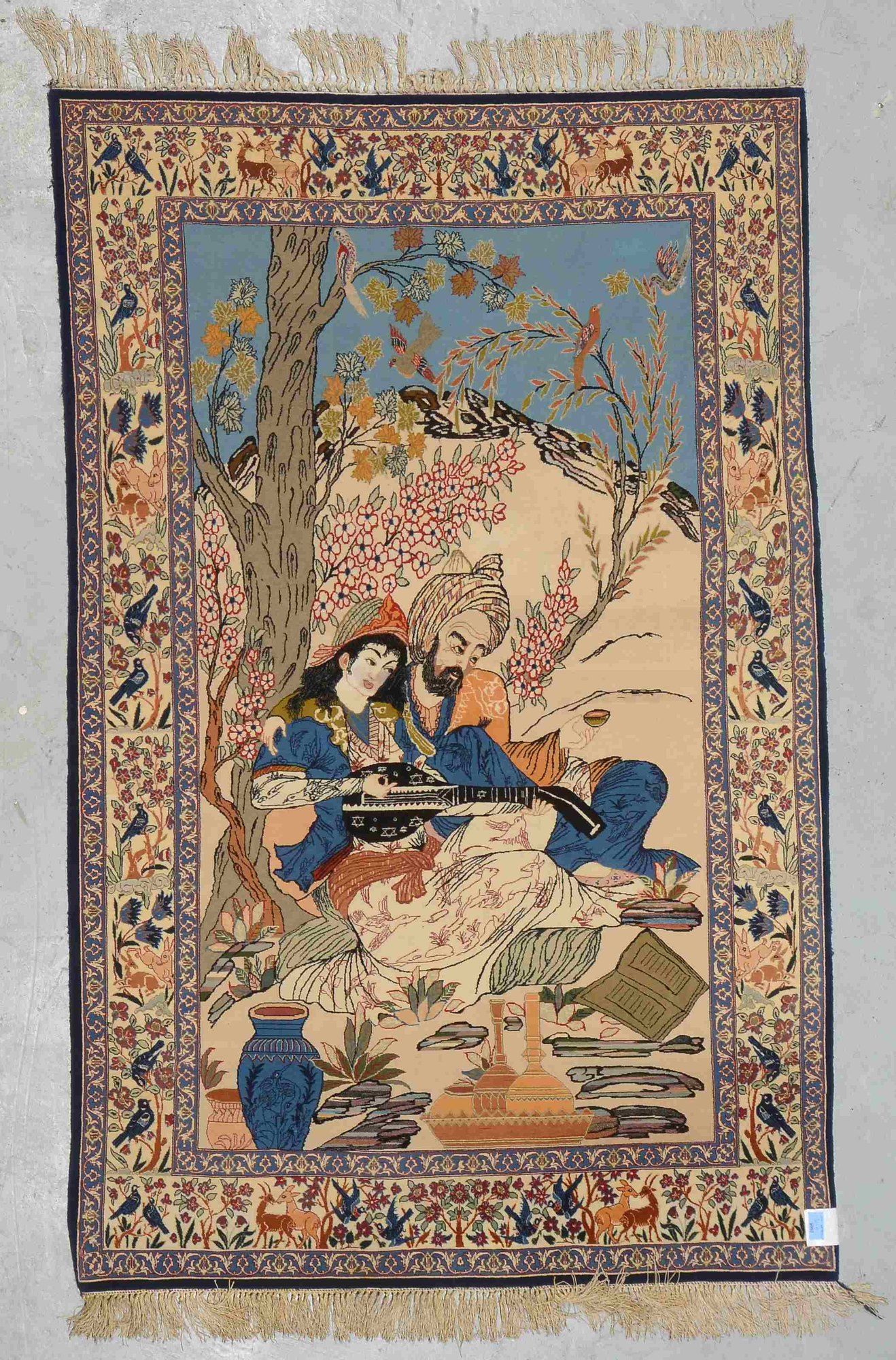 Isfahan/Bilderteppich (Iran), Korkwolle auf Seide, sehr feine feste Knüpfung