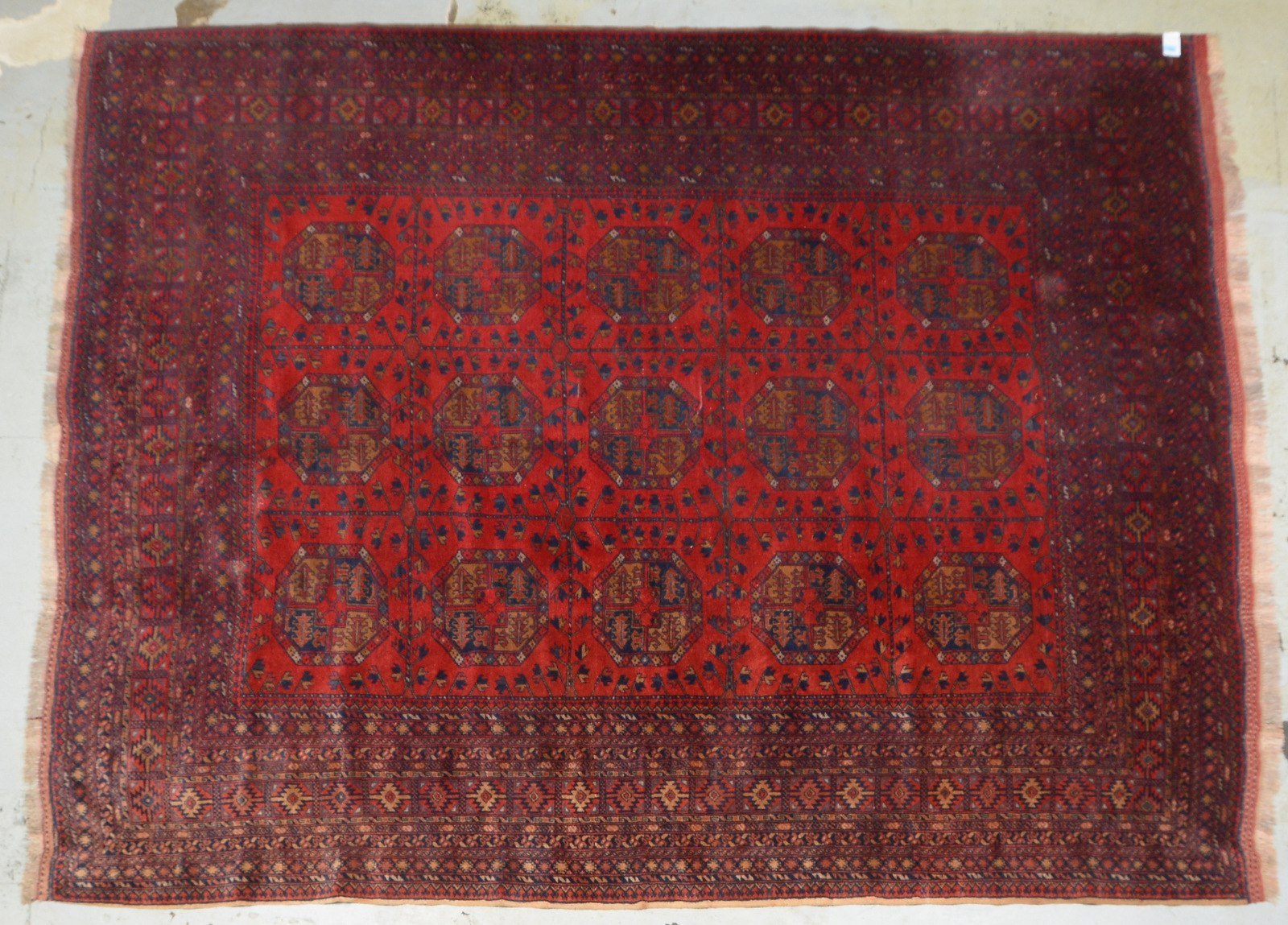 Orientteppich (Afghanistan), älter, 15x Oktogone, Flor in insges. gutem Zustand