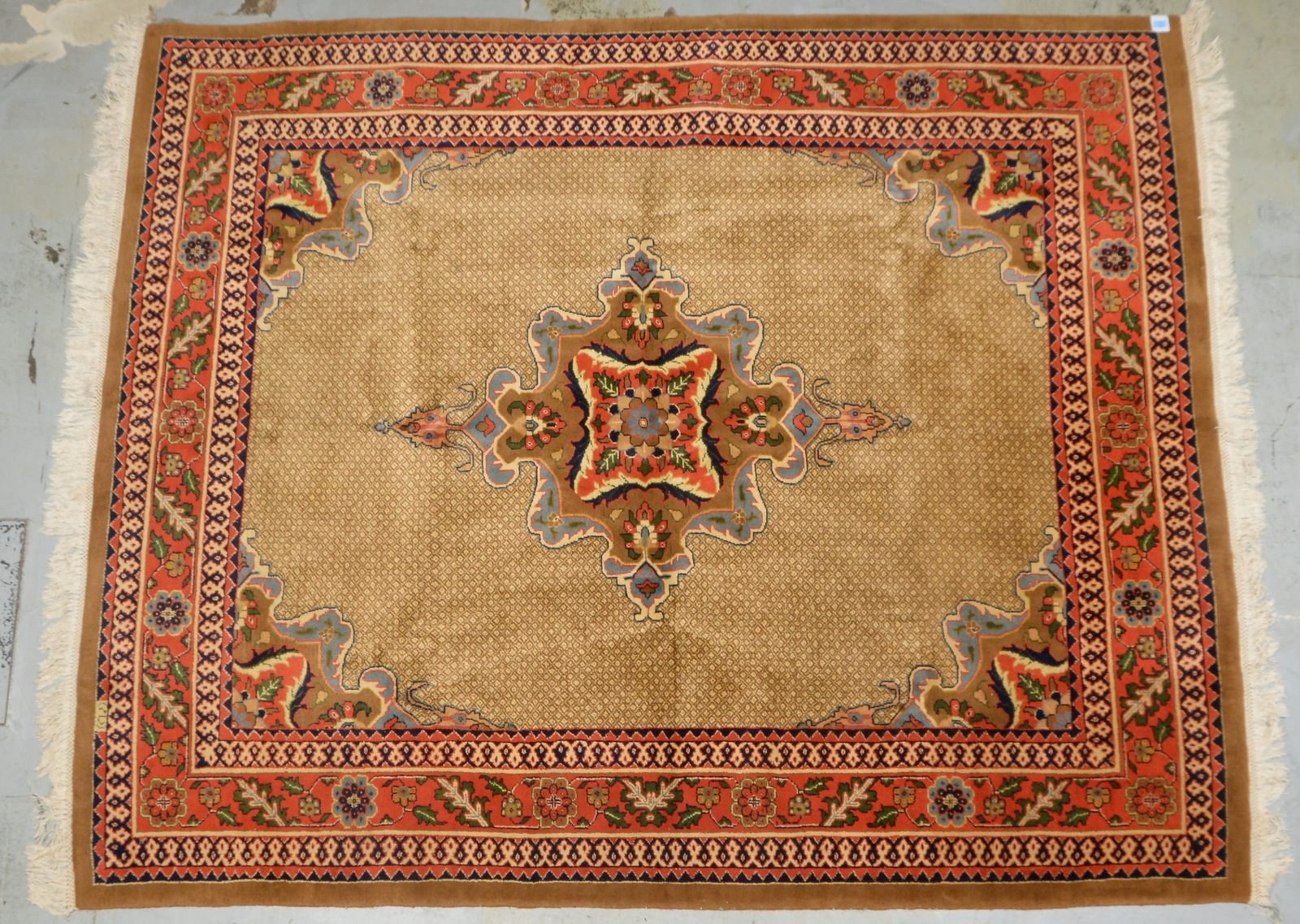 Orientteppich, feste Knüpfung, beigefarb. Mittelfeld, Rautenmuster