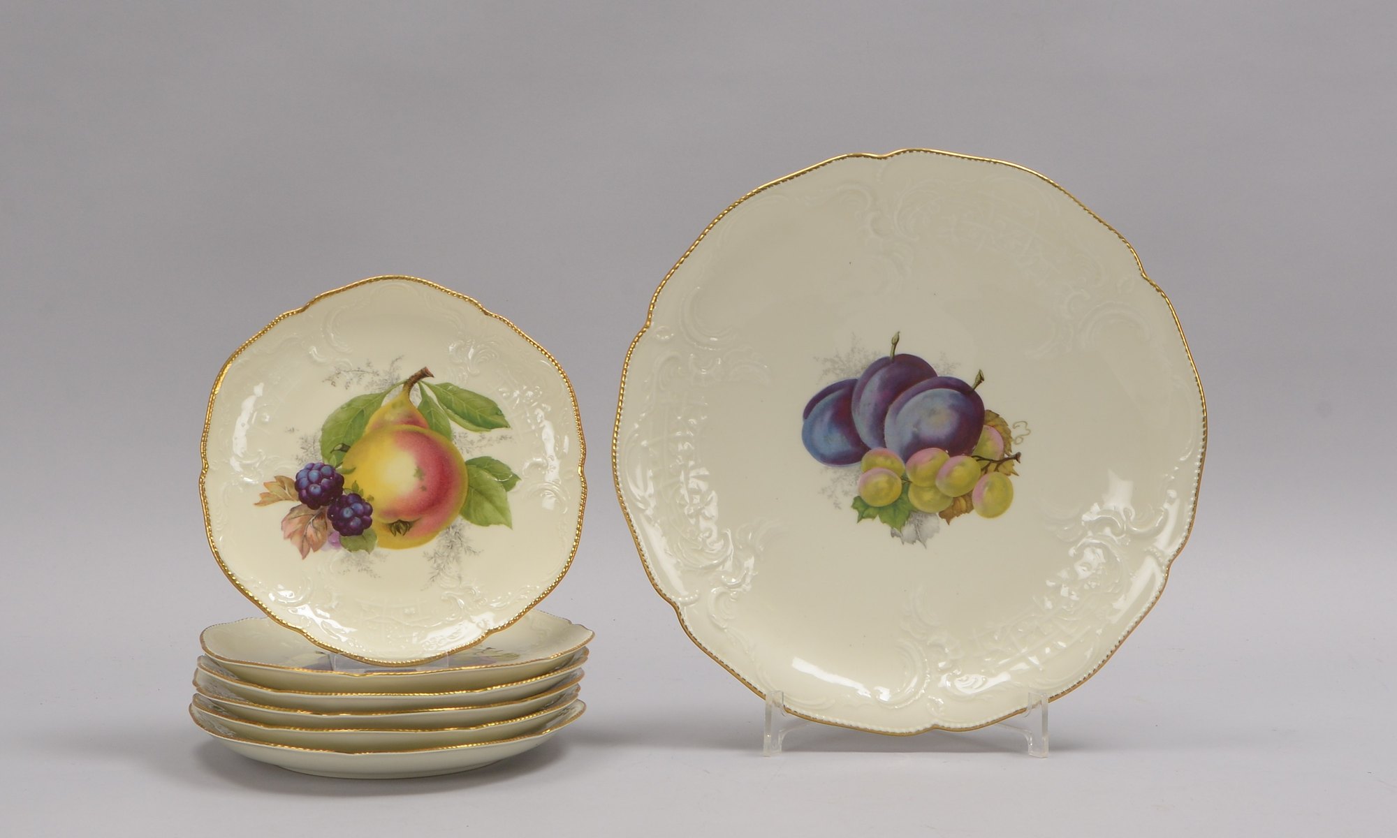 Rosenthal/Selb, Obst-Anbietset, Form 'Sanssouci', mit Früchtedekor, 7-teilig