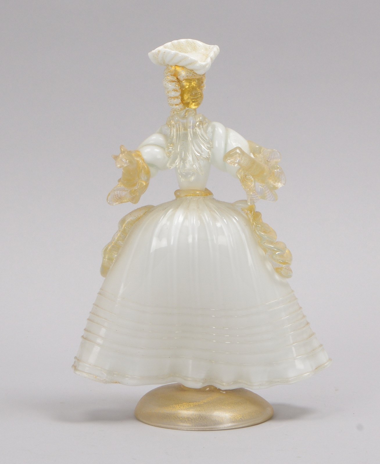 Glasfigur (Murano), 'Tänzerin', Glas mit weißem Unterfang, mit Goldflimmer