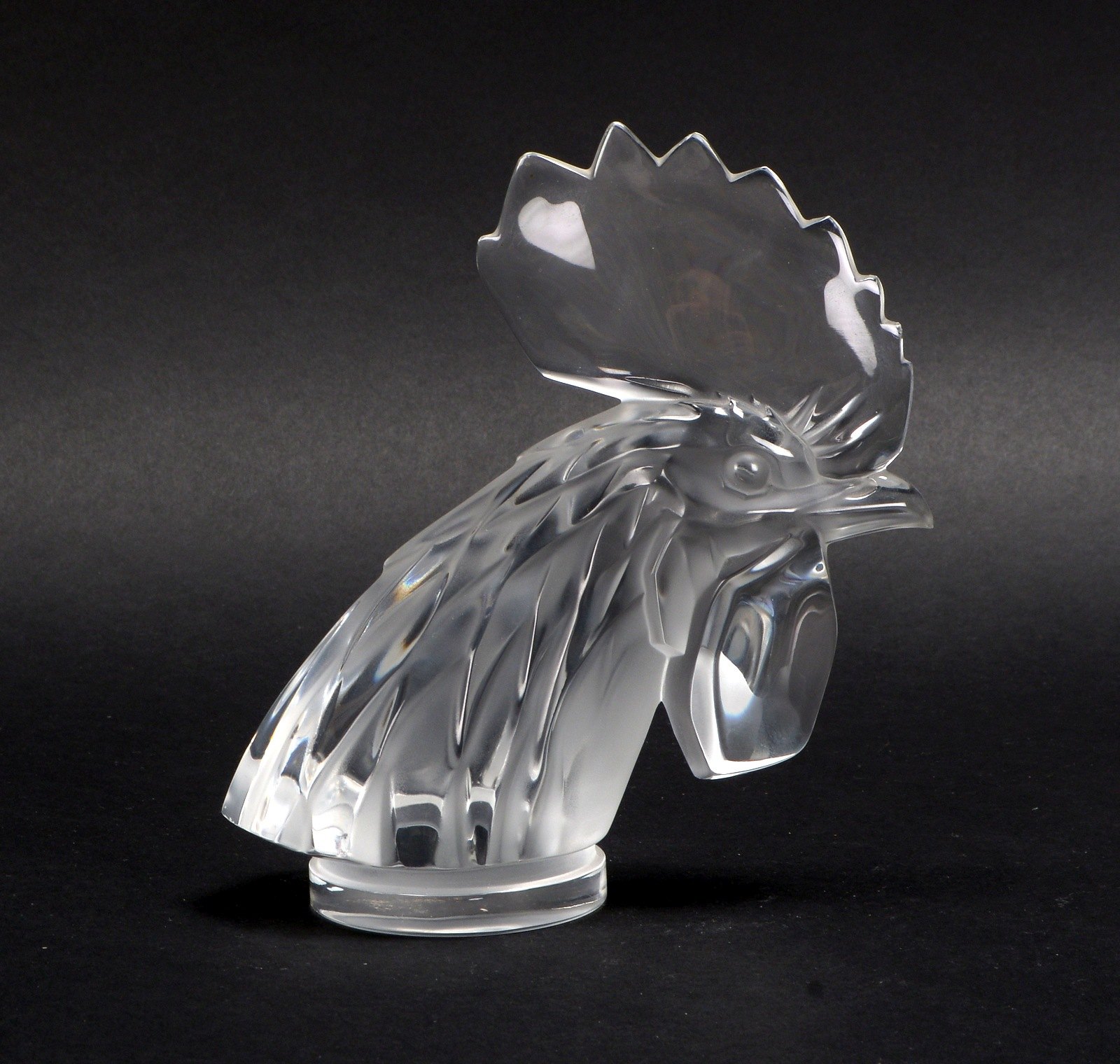 Lalique/Frankreich, Glasobjekt, 'Hahnenkopf', Kristallglas, signiert