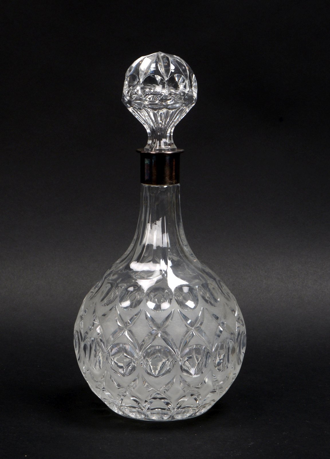 Karaffe, Kristallglas, mit 835 Silbermontur, Karaffe mit Stöpsel; Höhe 29 cm