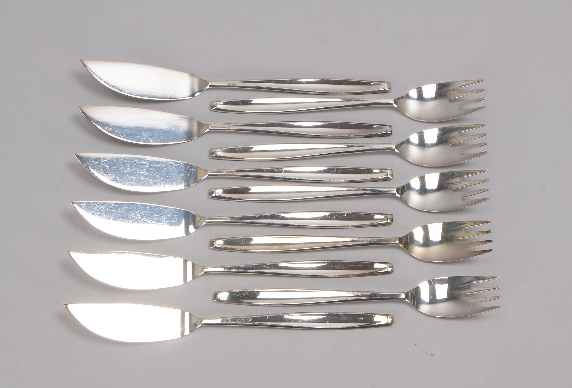 BSF, Fischbesteck, 800 Silber, für 6 Personen; Gewicht zusammen 496 g