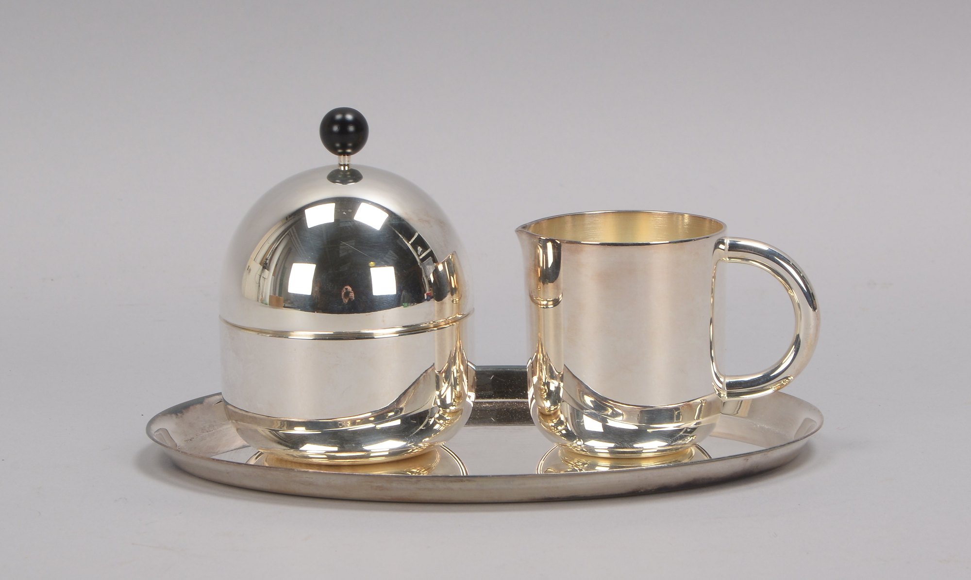 Wilkens, Zucker und Sahne auf Tablett, Bauhaus-Stil, versilbert