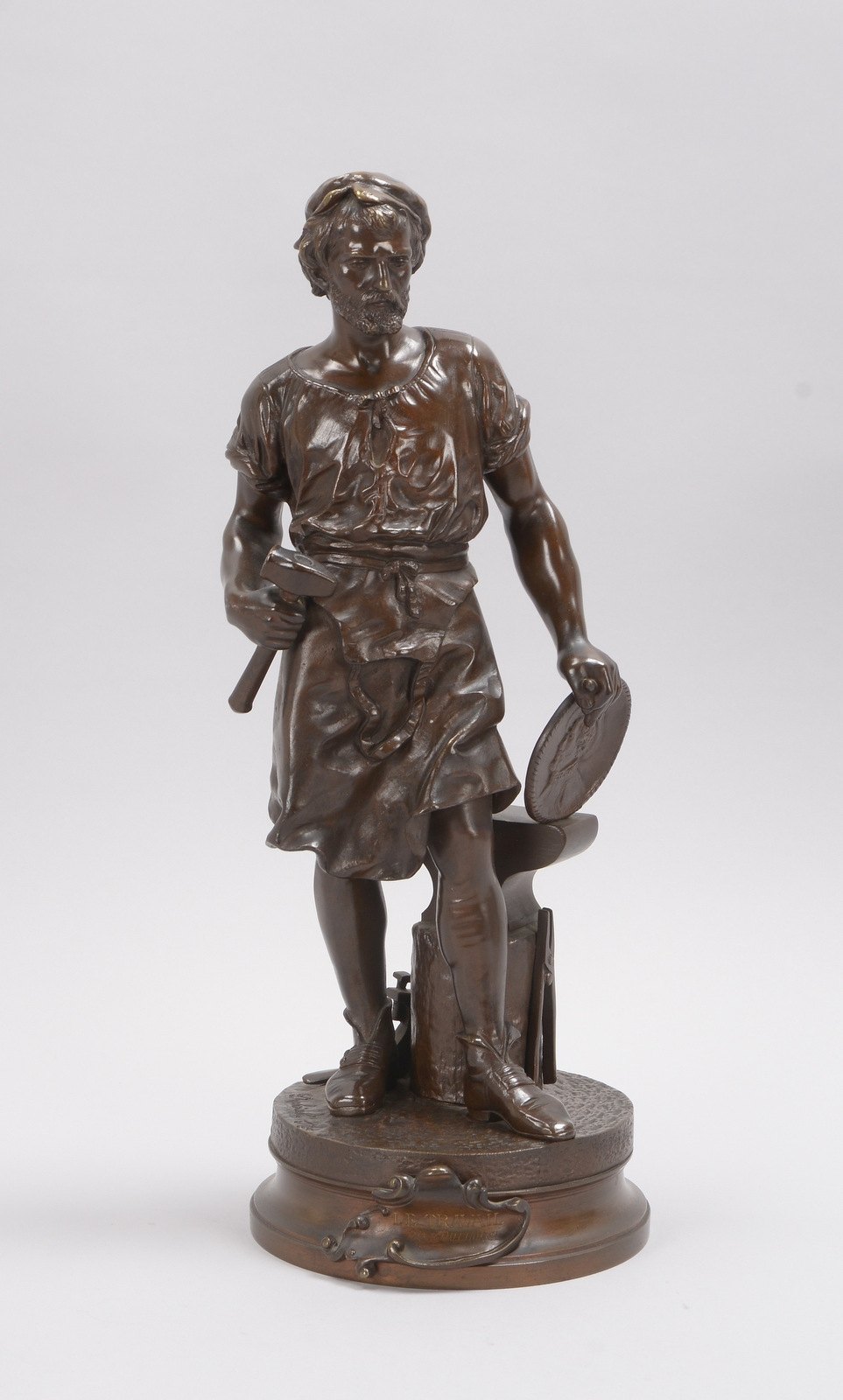 Duchoisel, Bronzeskulptur, 'Le Travail' - Schmied mit Amboss, sign., Gießerstempel