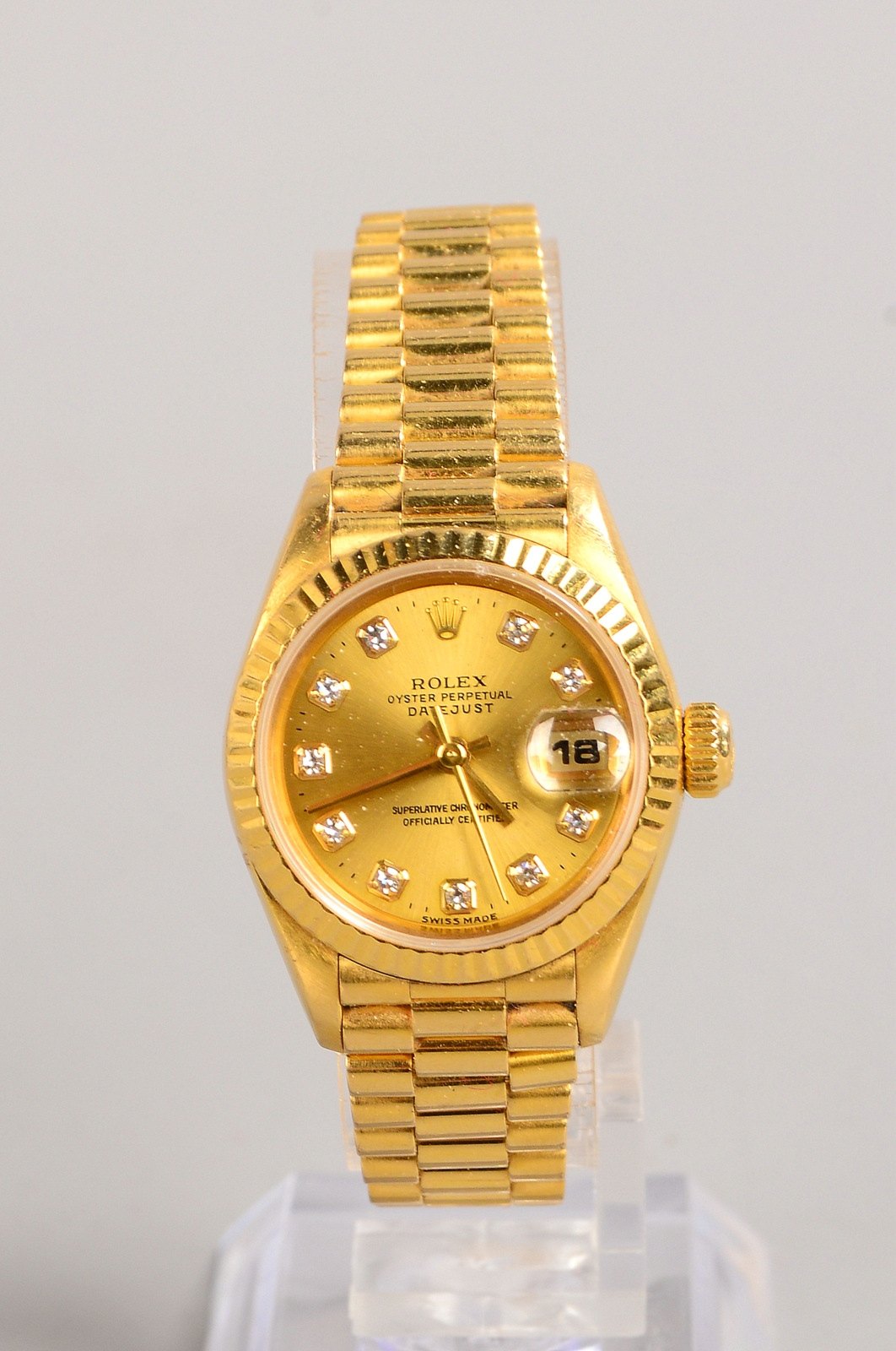 Damenarmbanduhr, Rolex Oyster 'Perpetual Datejust', 750 Gold-Gehäuse