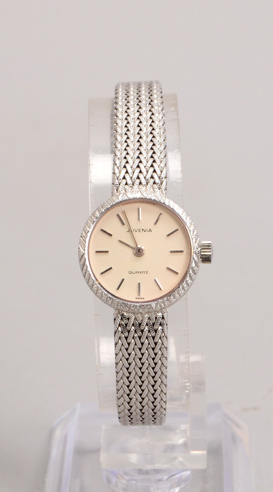 Damenarmbanduhr, Juvenia, 750 Weißgold-Gehäuse und Armband, Quarzwerk, Armband in Flechtoptik - Funk