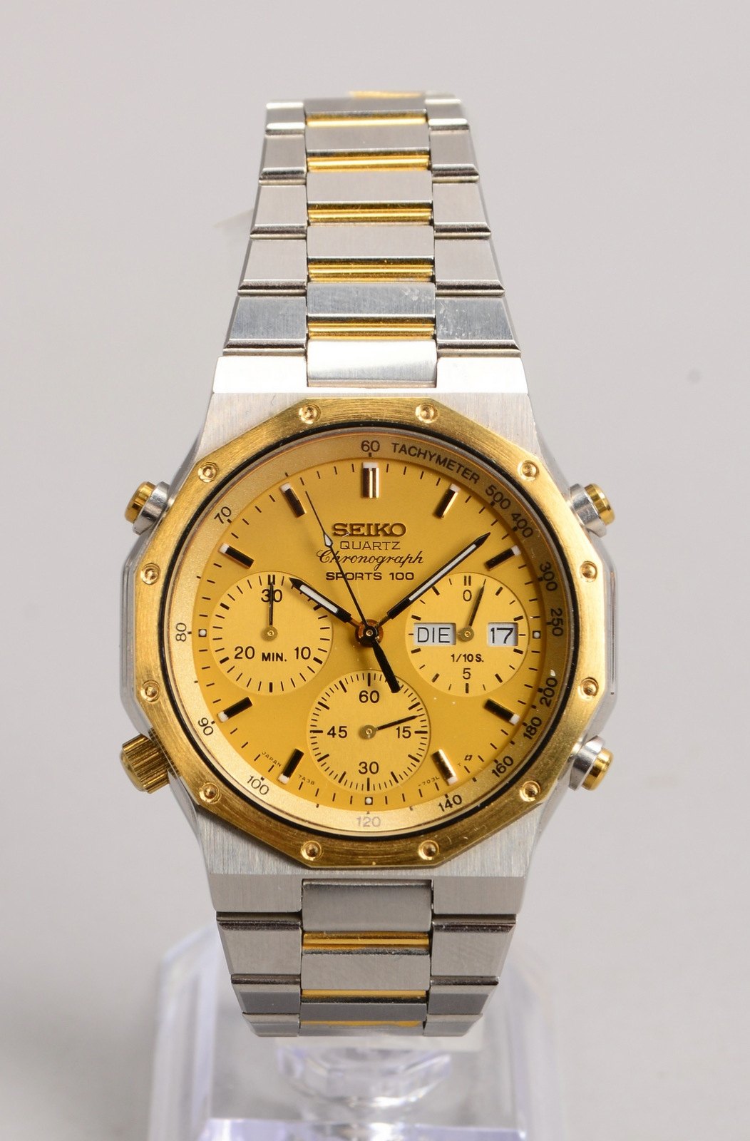 HAU/Chronograph, Seiko 'Sports 100', Edelstahl/partiell vergoldet, Quarzwerk