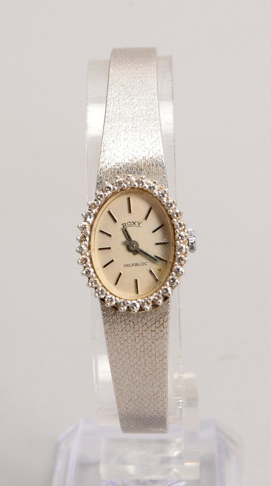 Damenarmbanduhr, 'Roxy', Handaufzug, 585 WG-Gehäuse und Armband
