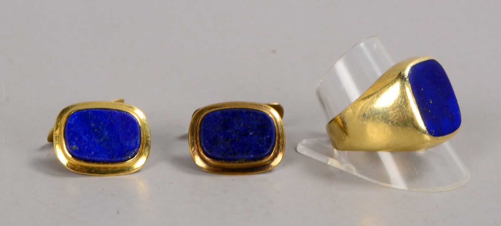 Herren-Schmuckset, 2-teilig, 585 GG/333 GG (gestempelt), mit Lapislazuli-Besatz: Paar Manschettenknö