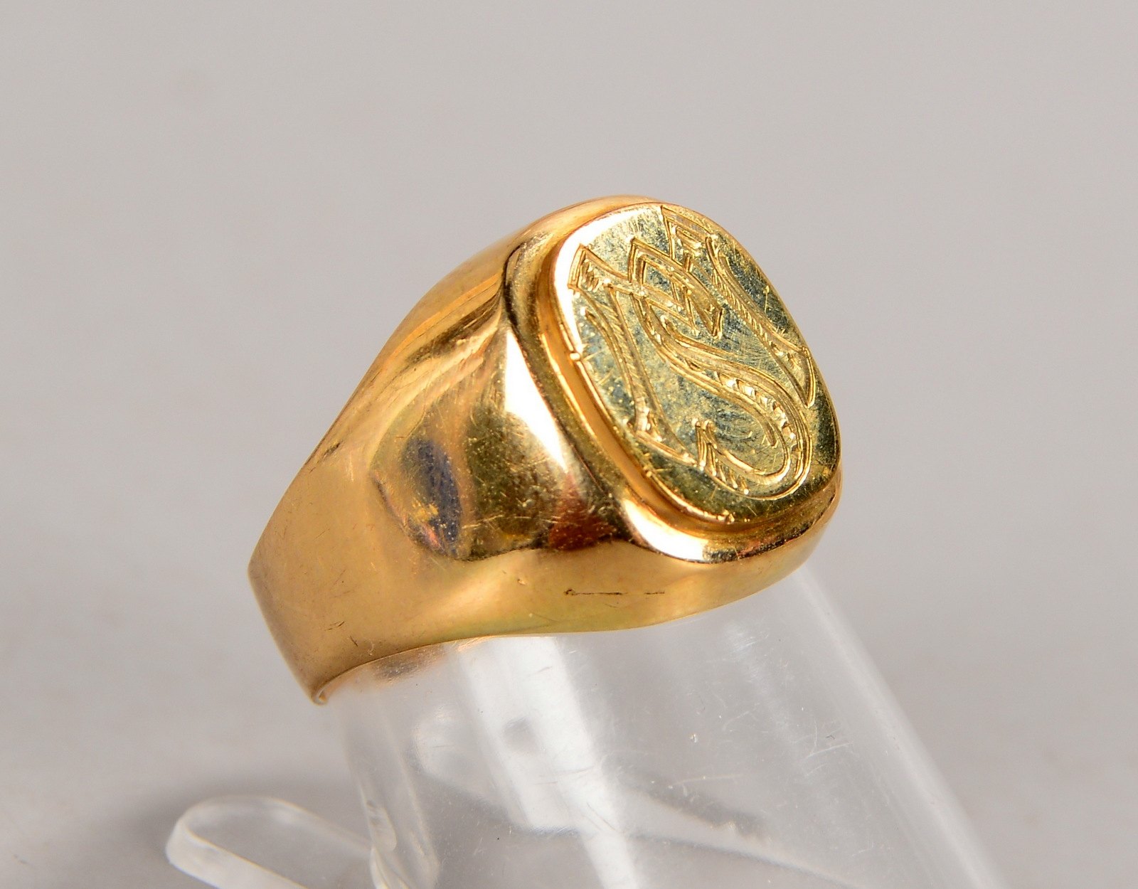 Herrenring/Siegelring, 585 GG (gest.), Platte mit Initialen-Gravur 'MS'