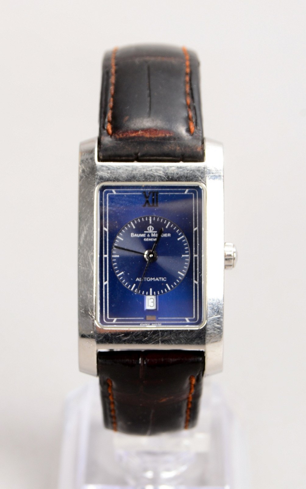 Armbanduhr, Baume & Mercier 'Hampton', Edelstahl, an Lederband/Stahl-Faltschließe