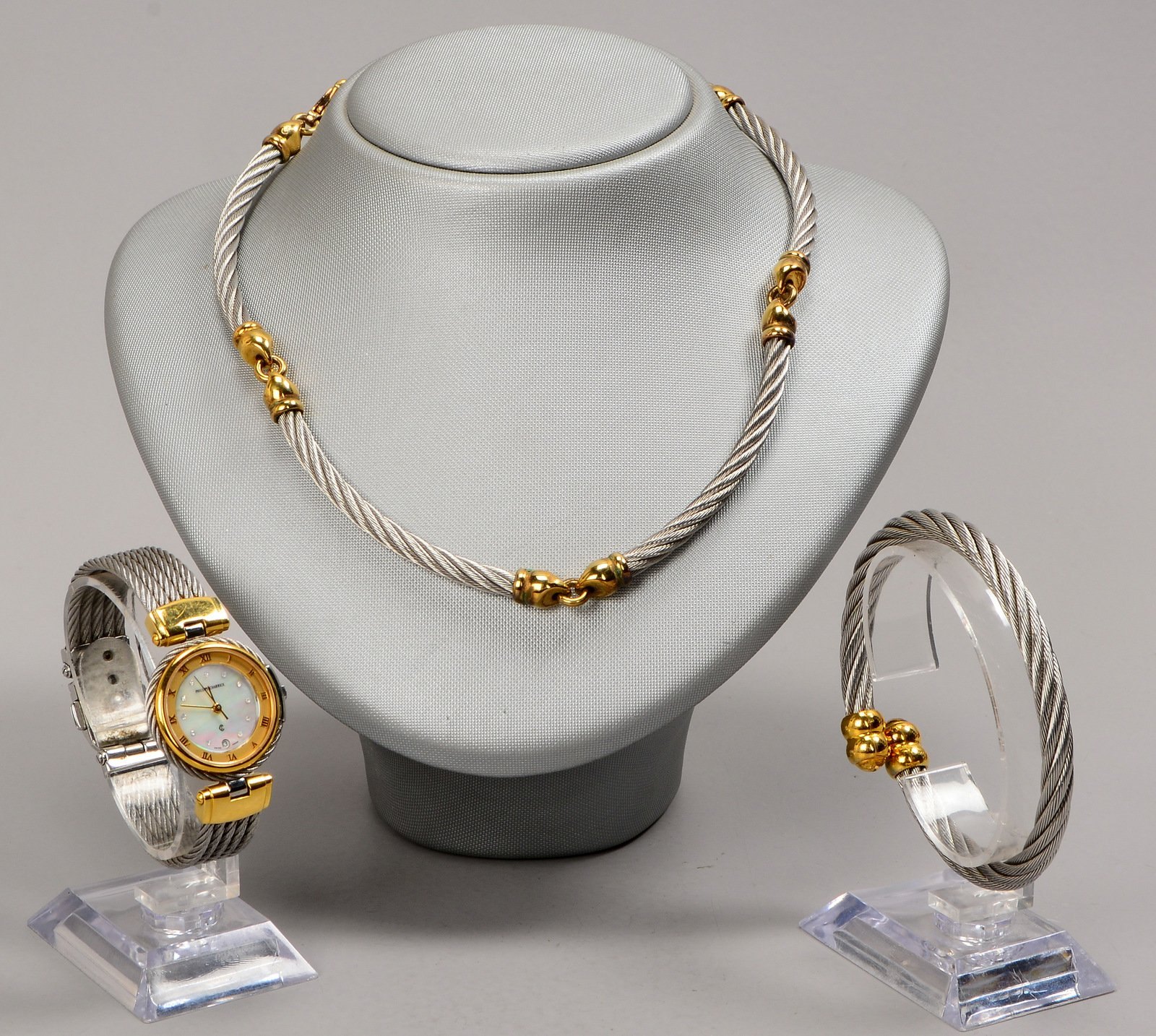 Philippe Charriol, Schmuckset, Edelstahl/vergoldet, Kordeldesign, 3-tlg.