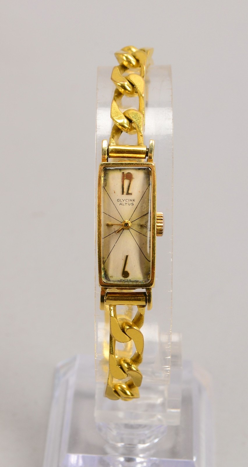 DAU, Glycine 'Altus', 585 GG-Gehäuse, Handaufzug, an Panzerarmband/verg.