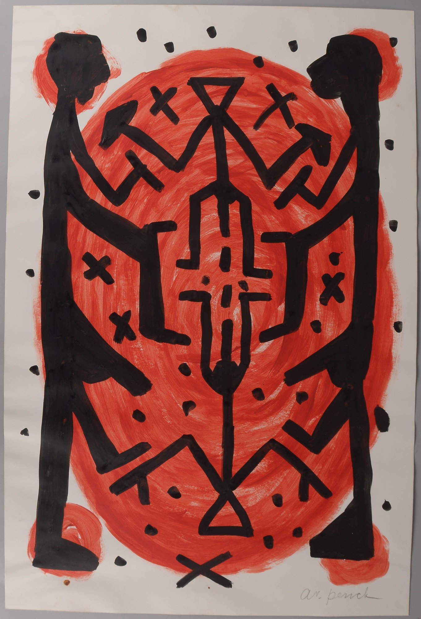 Penck, A.R. 'Figurenkomposition in Schwarz/Rot', Acryl auf Papier