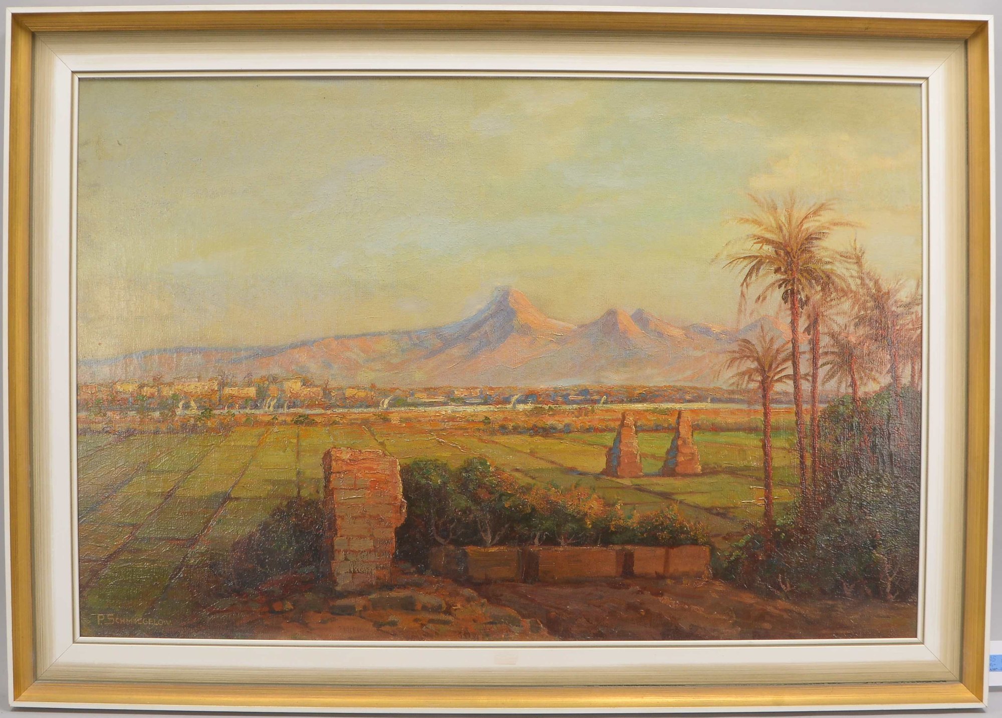 Schmiegelow, Pedro E., 'Nilebende bei Luxor', Öl/Lw, unten li. signiert, verso bez.