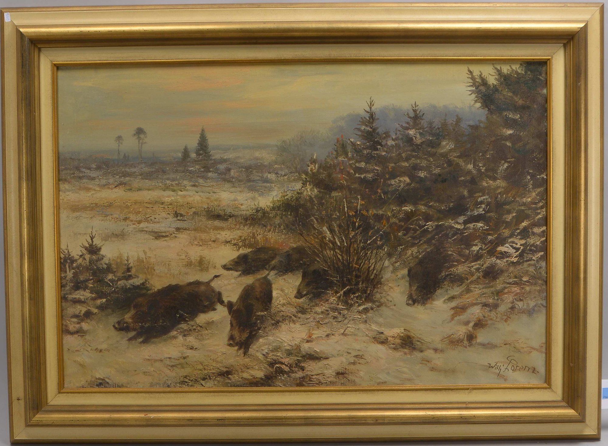 Lorenz, Willi, 'Wildschweine im Winter', Öl/Lw, unten re. signiert