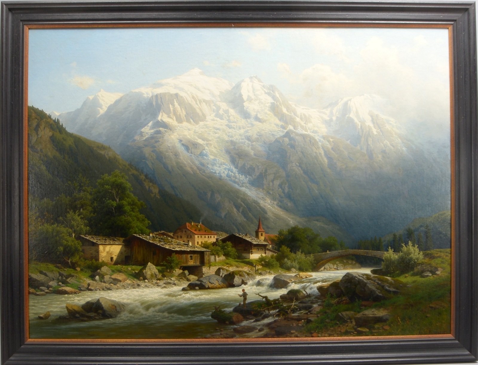 Jansen, Josef, 'Gebirgslandschaft mit Dorf im Flusstal', Öl/Lw, unten re. signiert