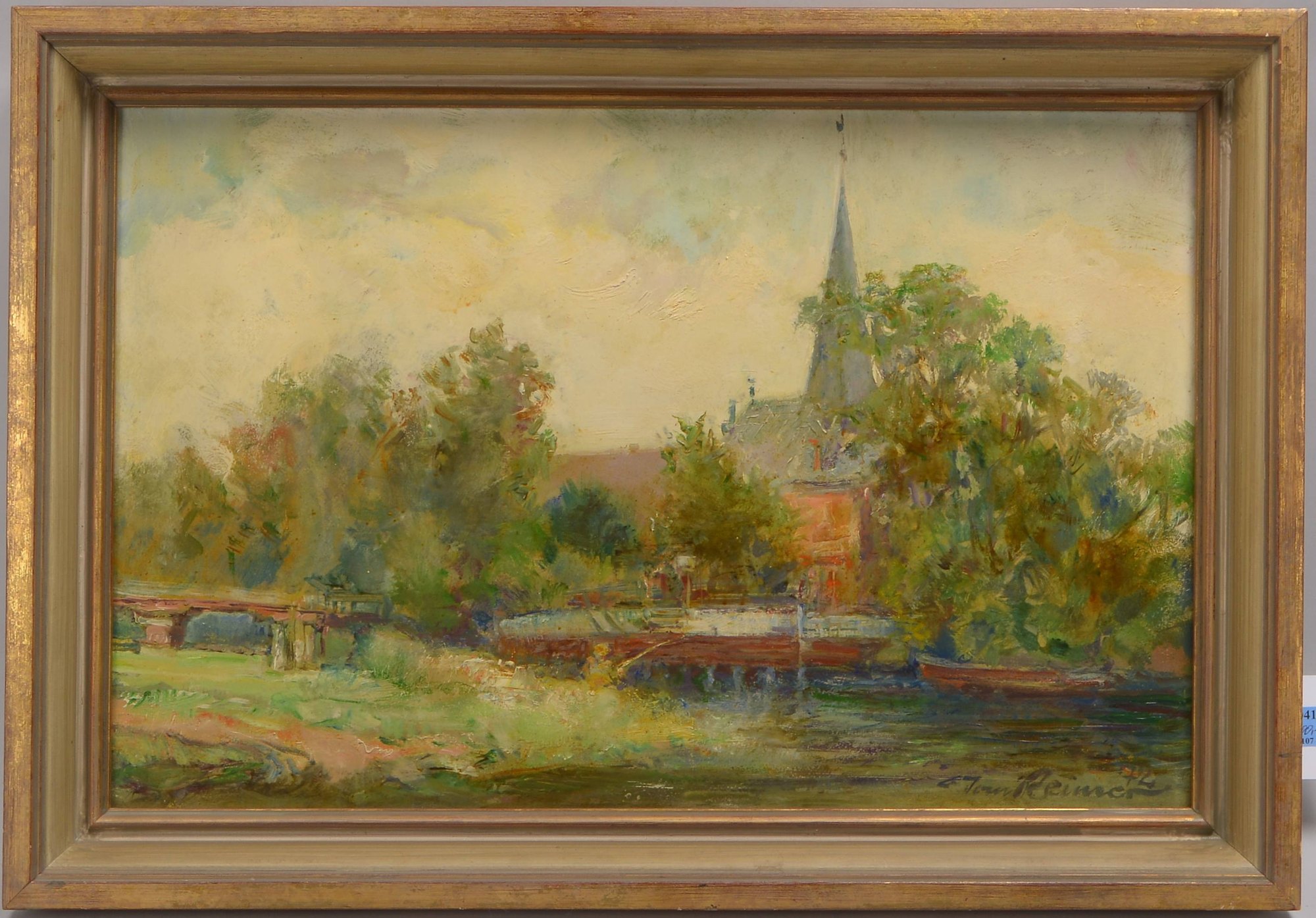 Reimer, Tom, 'St. Johannis-Kirche mit Holzbrücke, Eppendorf', Öl/Malpappe