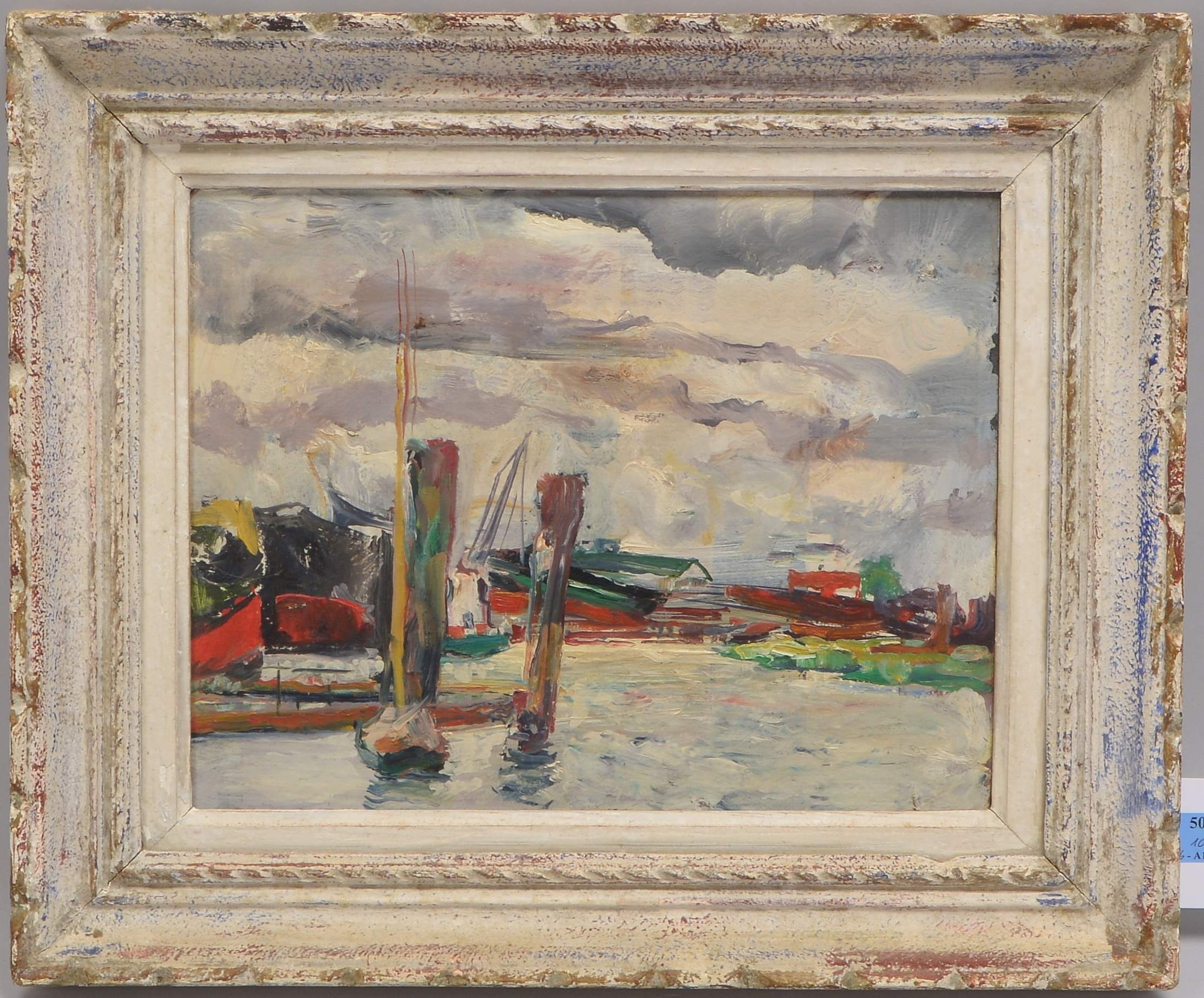 Reimer, Tom (1906 - 1975, Hamburg), 'Este-Werft', Öl/Malpappe