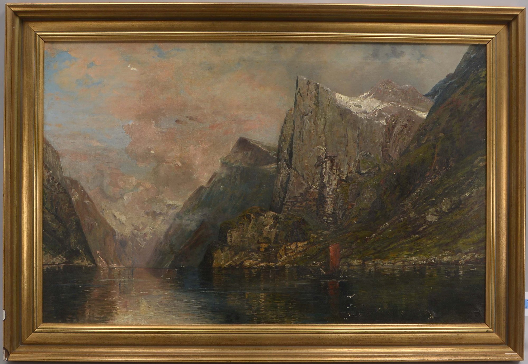 Gemälde, 'Fjordlandschaft', Öl/Lw, unsigniert; Bildmaße 64 x 100,5 cm