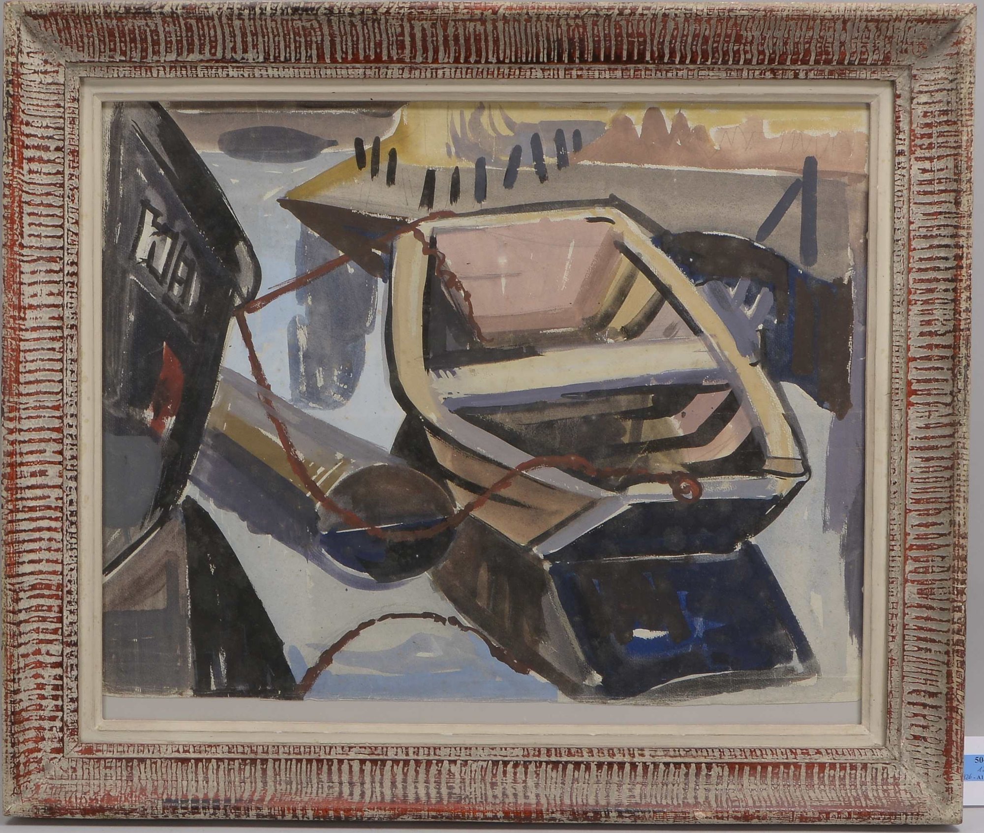 Martens, Hermann (1910 - 1952), 'An der Niederelbe - Kleine Werft', unsigniert, Aquarell auf Papier,