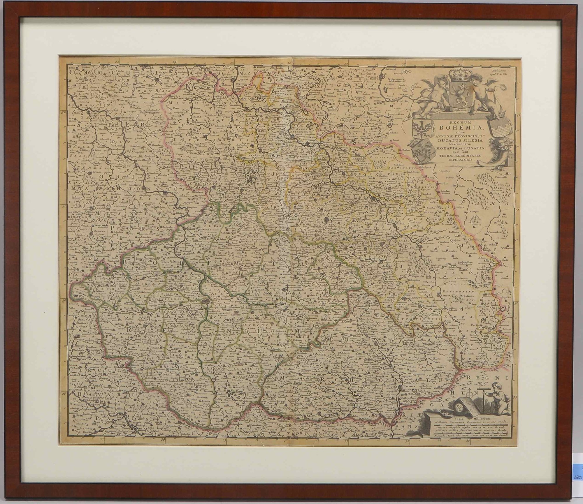 Histor. Landkarte, 'Bohemia' - Böhmen, Kupferstich grenzkoloriert/gerahmt