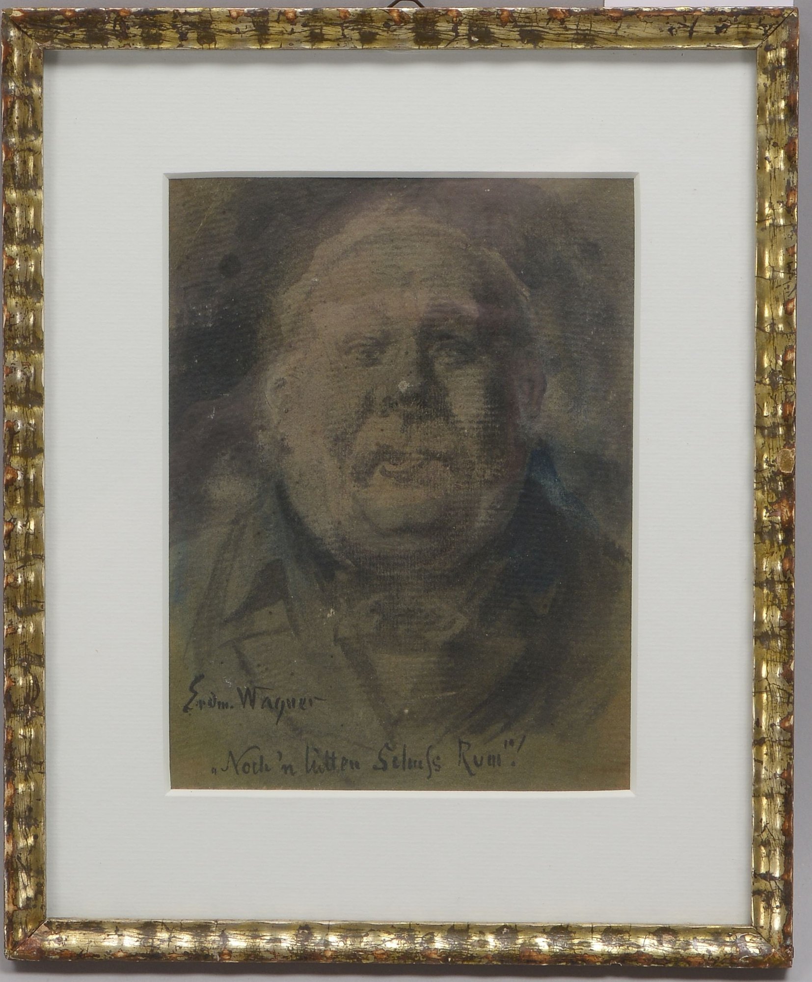 Wagner, Erdmann, 'Herrenportrait', Aquarell, unten links signiert, mit Spruch, 'Noch'n litten Schuss