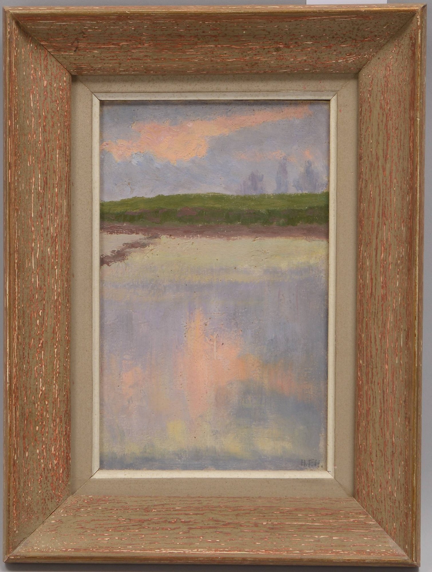 Hartmann, Hugo F., 'Wolkenspiegelung', Öl/Mk, unten li. sign.; Bildmaße 26 x 17 cm