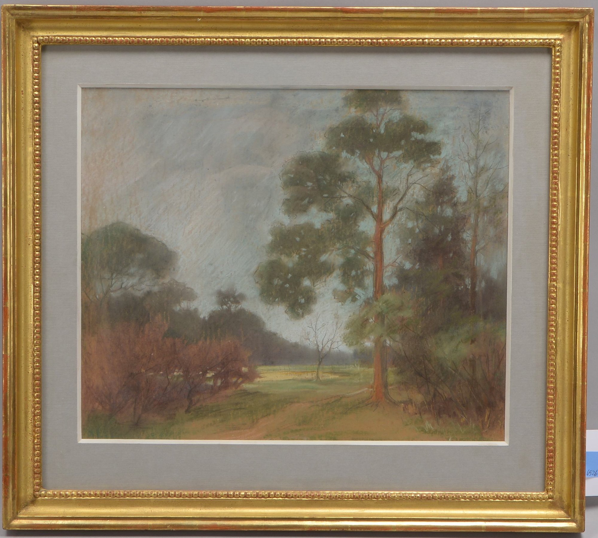 Pastellzeichnung, 'Waldlichtung', unsigniert, unter Passepartout/Glas