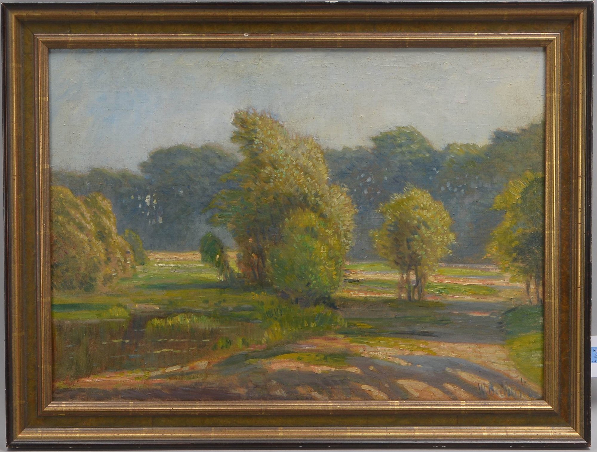 Gemälde, 'Weiher am Waldrand', Öl/Lw, unten rechts signiert