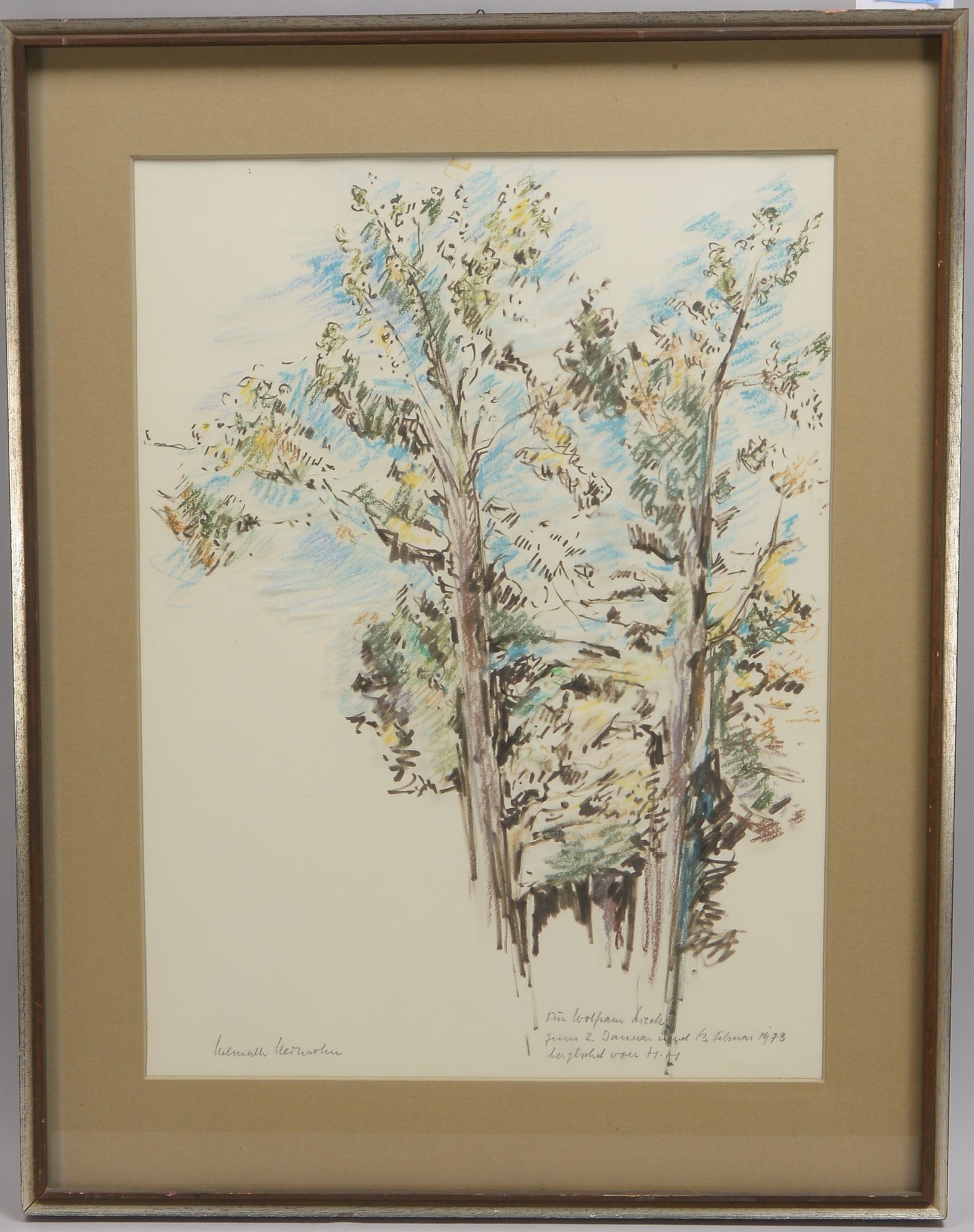 Heinsohn, Helmuth (1907 - 1985), 'Laubbäume', kolorierte Mischtechnik