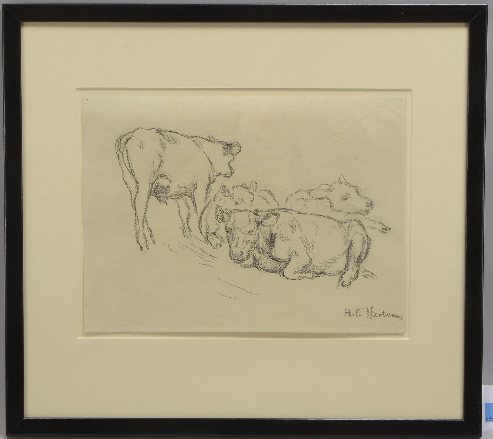 Hartmann, Hugo Friedrich (1870 - 1960), 'Kühe', Bleistiftzeichnung