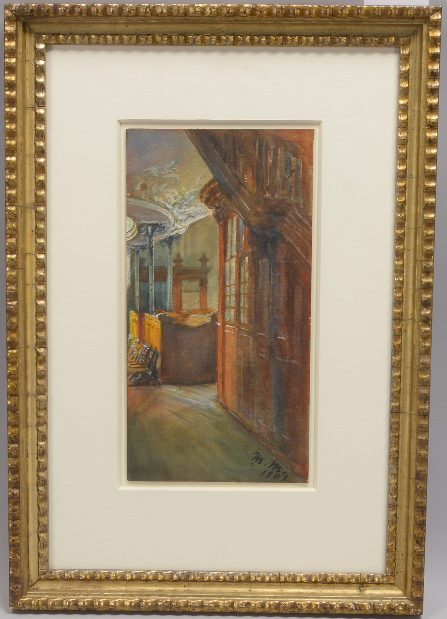 Monogrammist M.M., 'Kircheninterieur', Mischtechnik, unten re. monogr./datiert '1903'