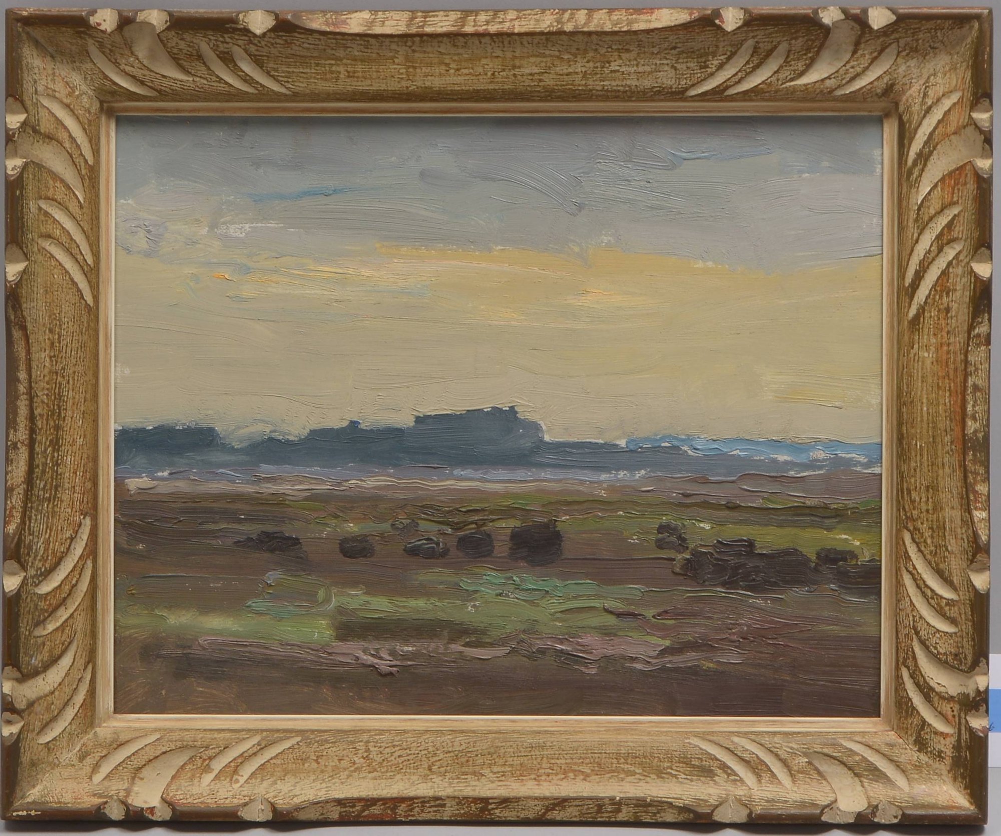 Gemälde, 'Norddeutsche Landschaft', Öl auf Malkarton/gerahmt, unsigniert