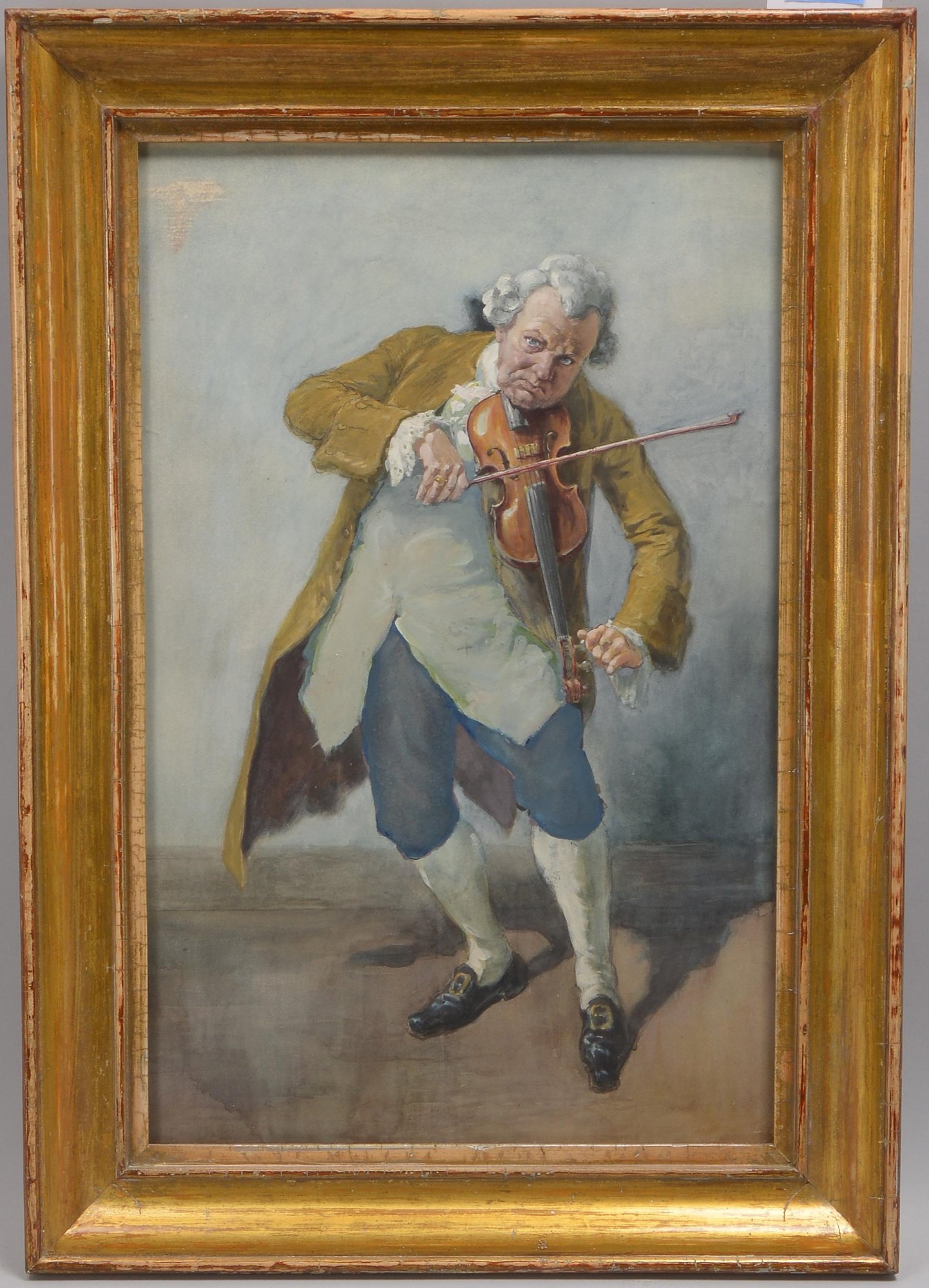Aquarell, 'Geigenspieler', unsigniert, hinter Glas gerahmt