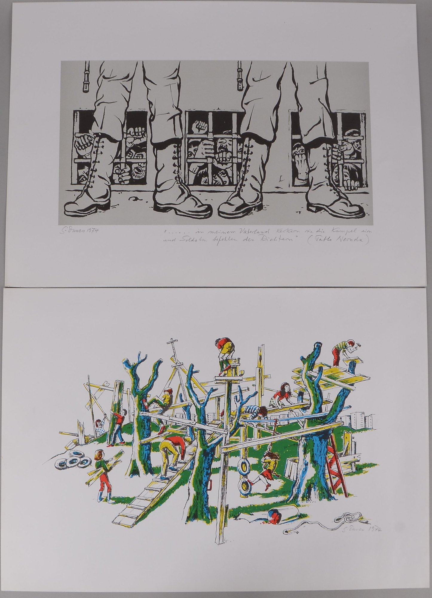 Dunco, Günther, 2 Siebdrucke, versch. Motive, signiert und datiert '1974'