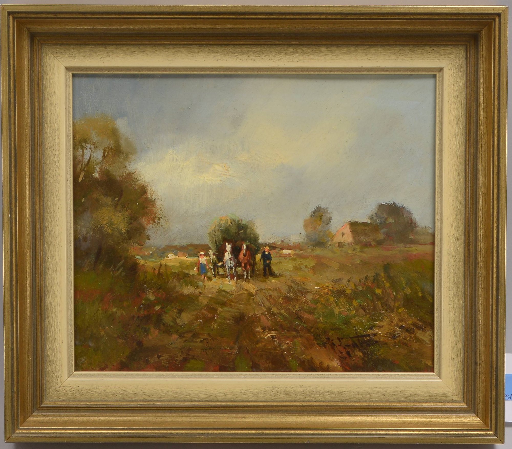 Faber, R., Heuernte, Öl/Mk, unten re. signiert; Bildmaße 24 x 30 cm